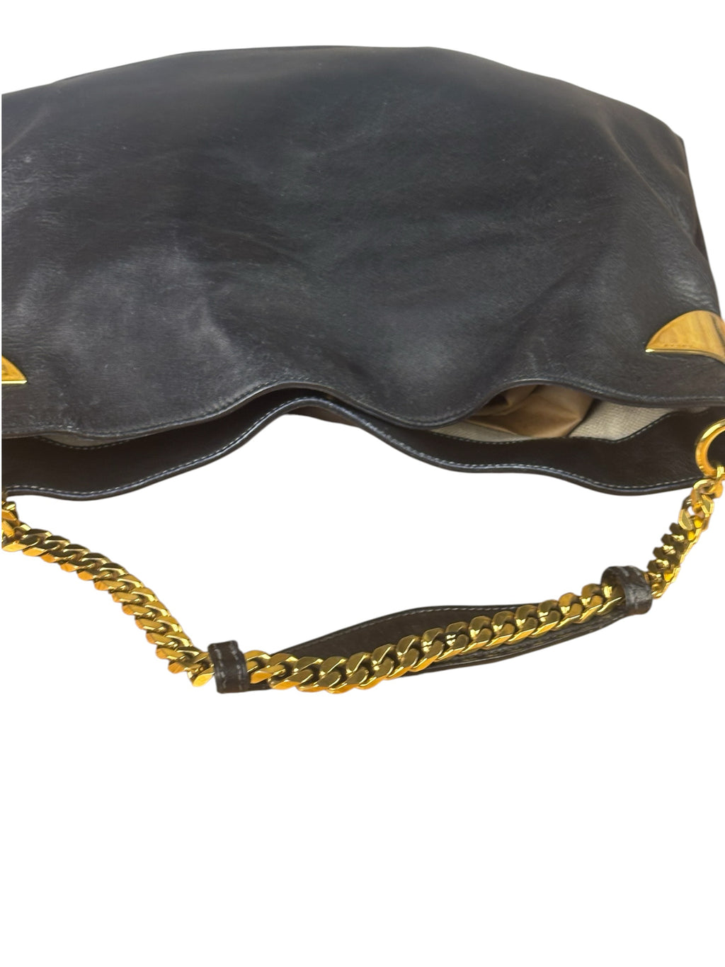 Gucci Black Leather 1970 Chain Hobo Bag