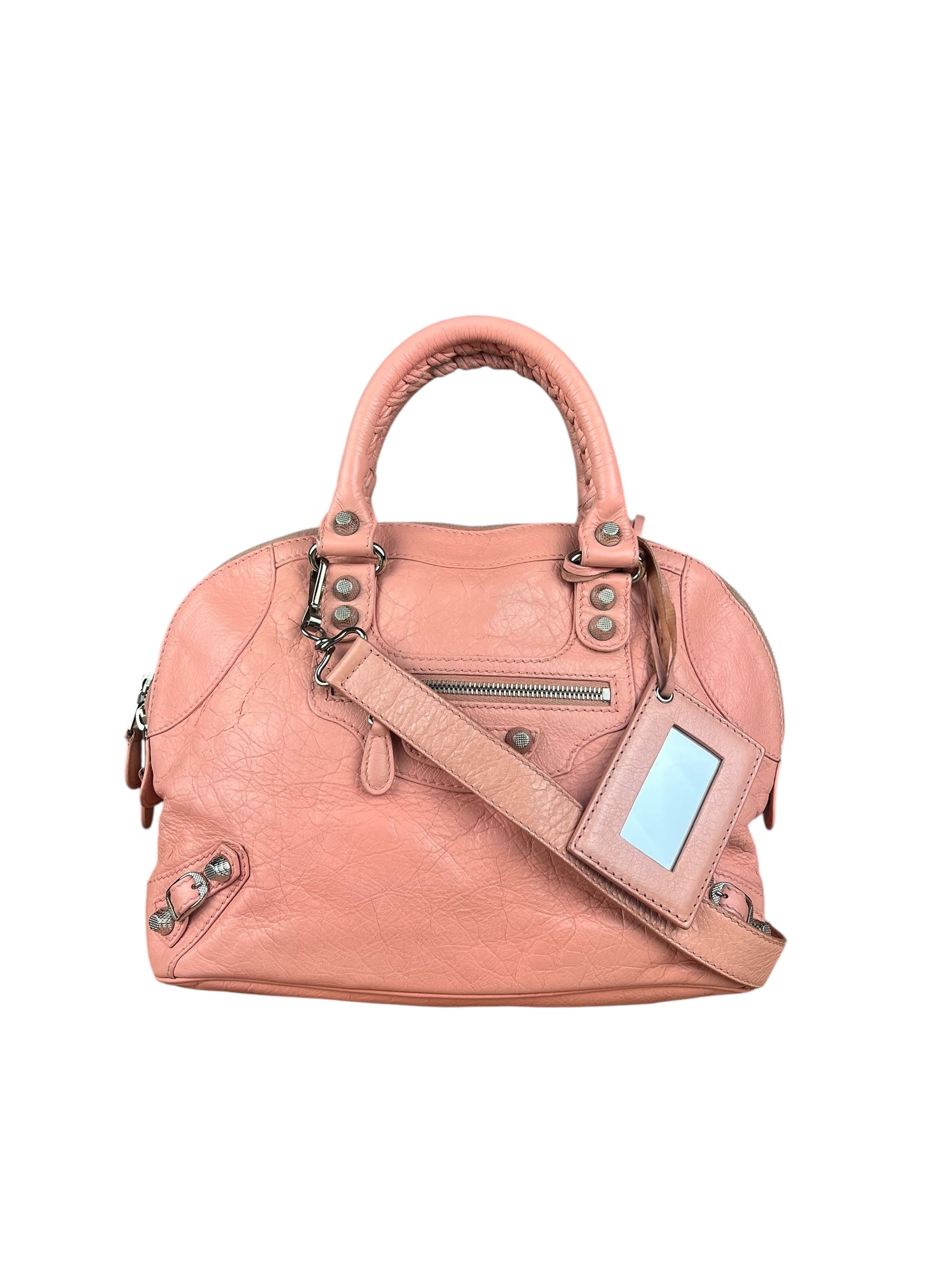 Balenciaga Pink Moto Leather Dome 2Way City Bag