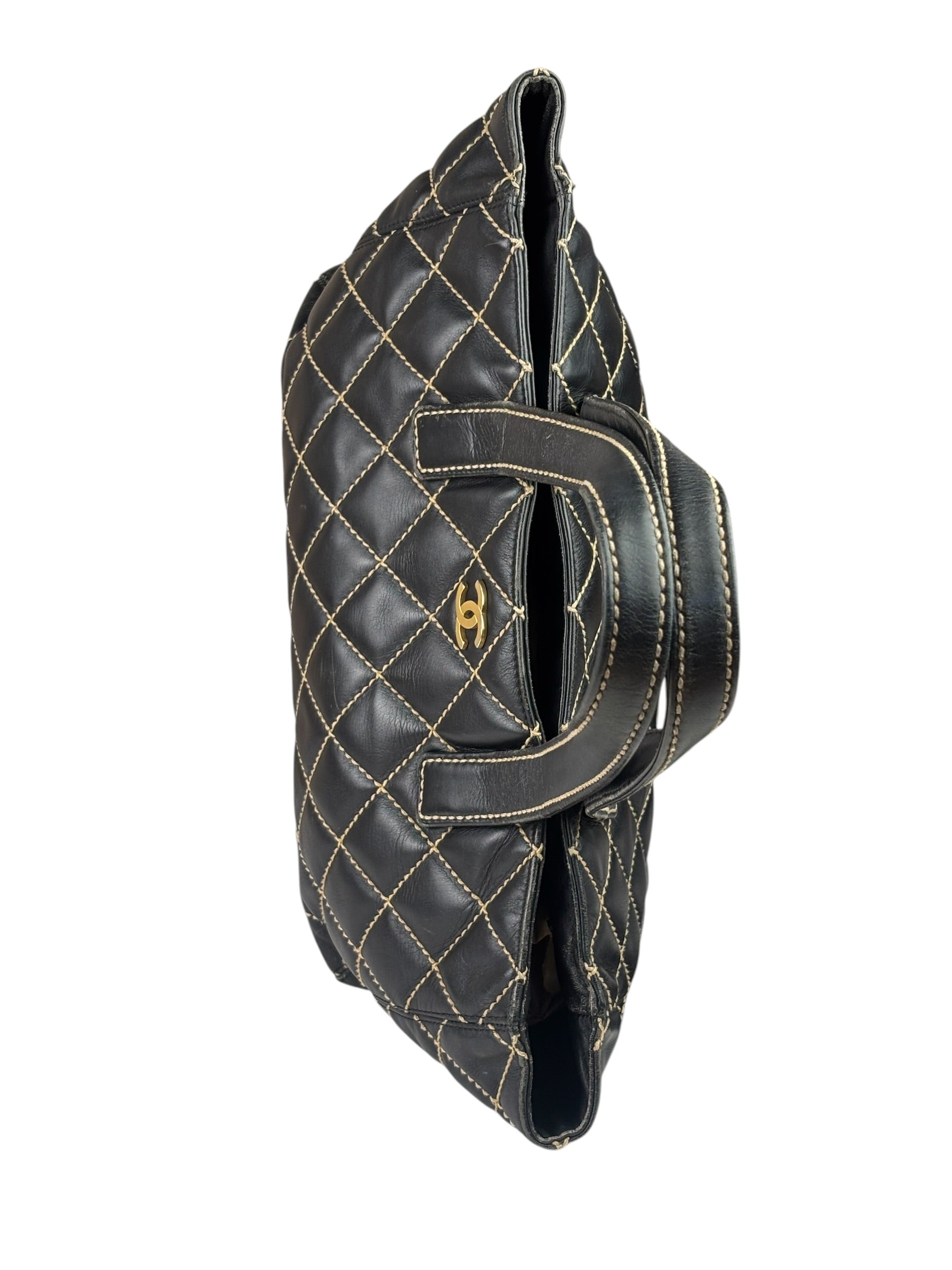 Chanel Black Leather Wild Stitch Surpique Tote 2005