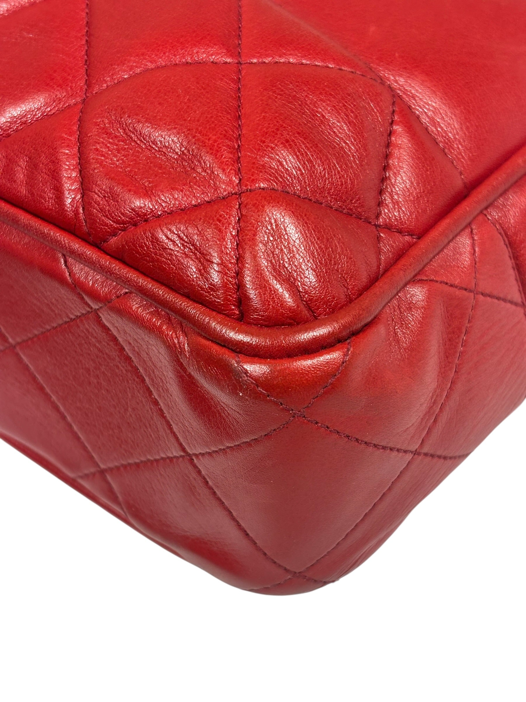 Chanel Vintage Red Quilted Lambskin Tote 1989