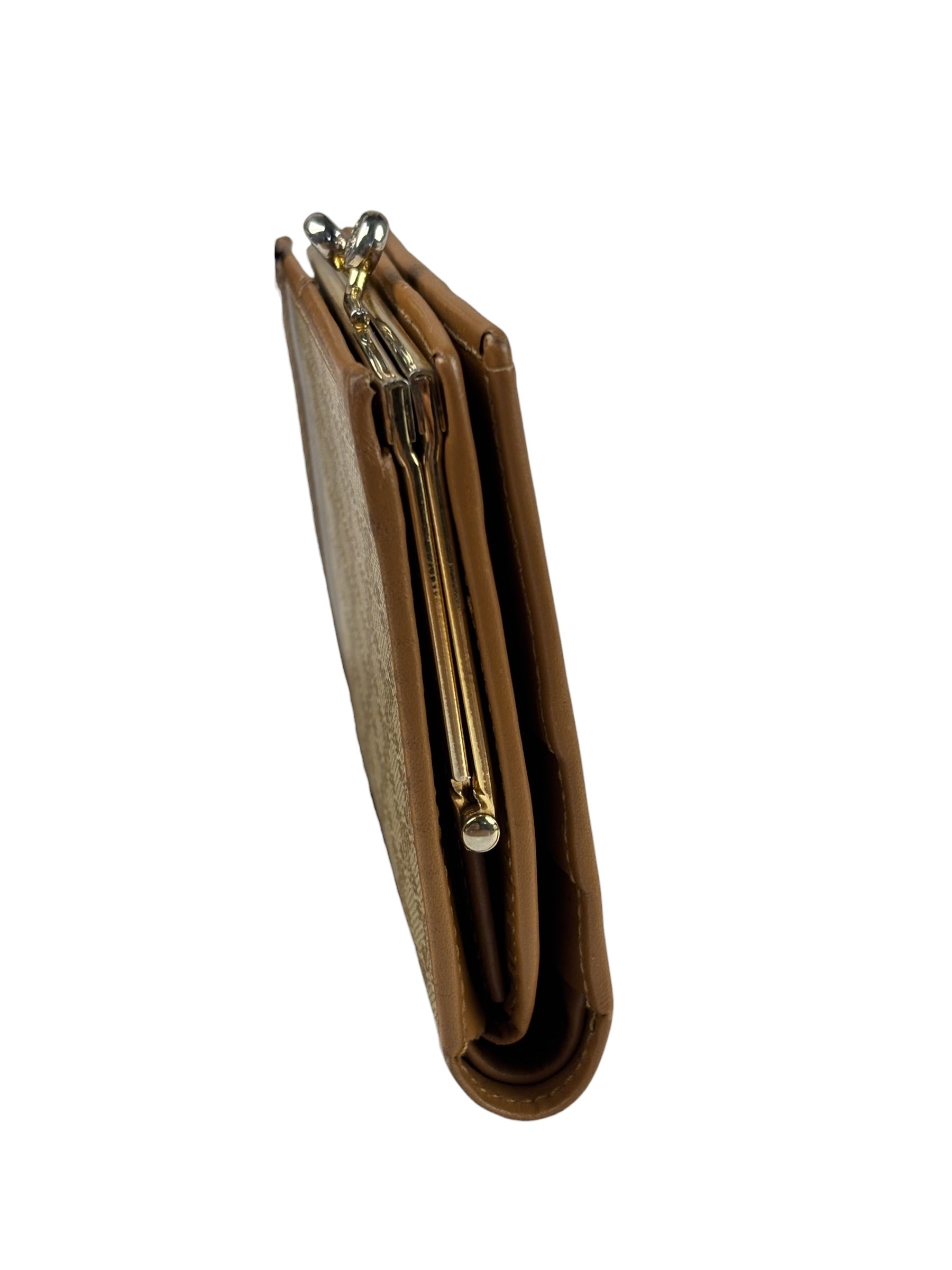 Celine Vintage Brown Leather Macadam Bi-Fold/Kiss-Lock Coin Wallet