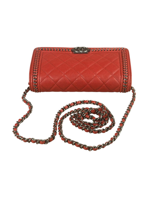 Chanel Red Quilted Lambskin Boy Flap Wallet On Chain 2012