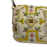 Fendi Cream Leather Trim Beaded Baguette