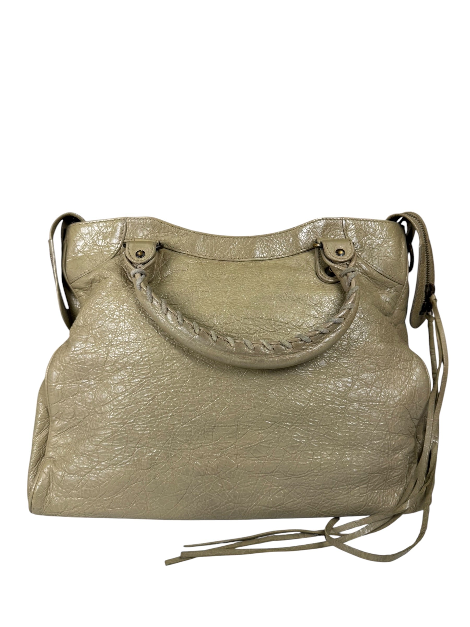 Balenciaga Olive Lambskin Velo Moto Two-Way Bag