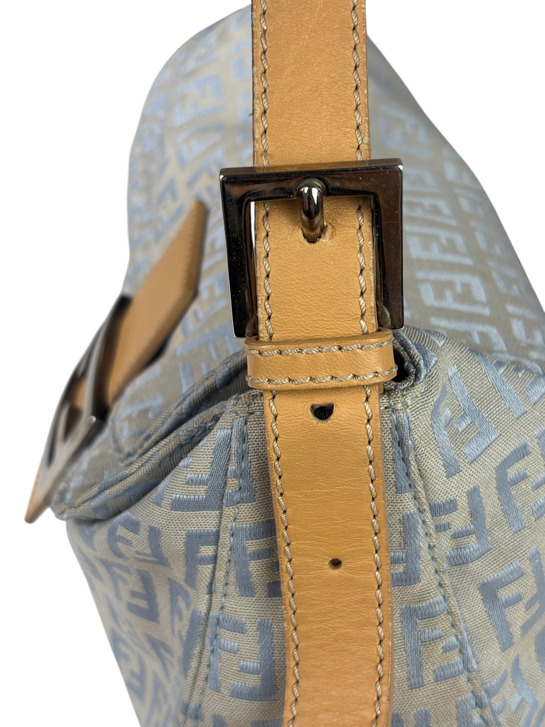 Fendi Leather Light Blue Trim Zucca Baguette