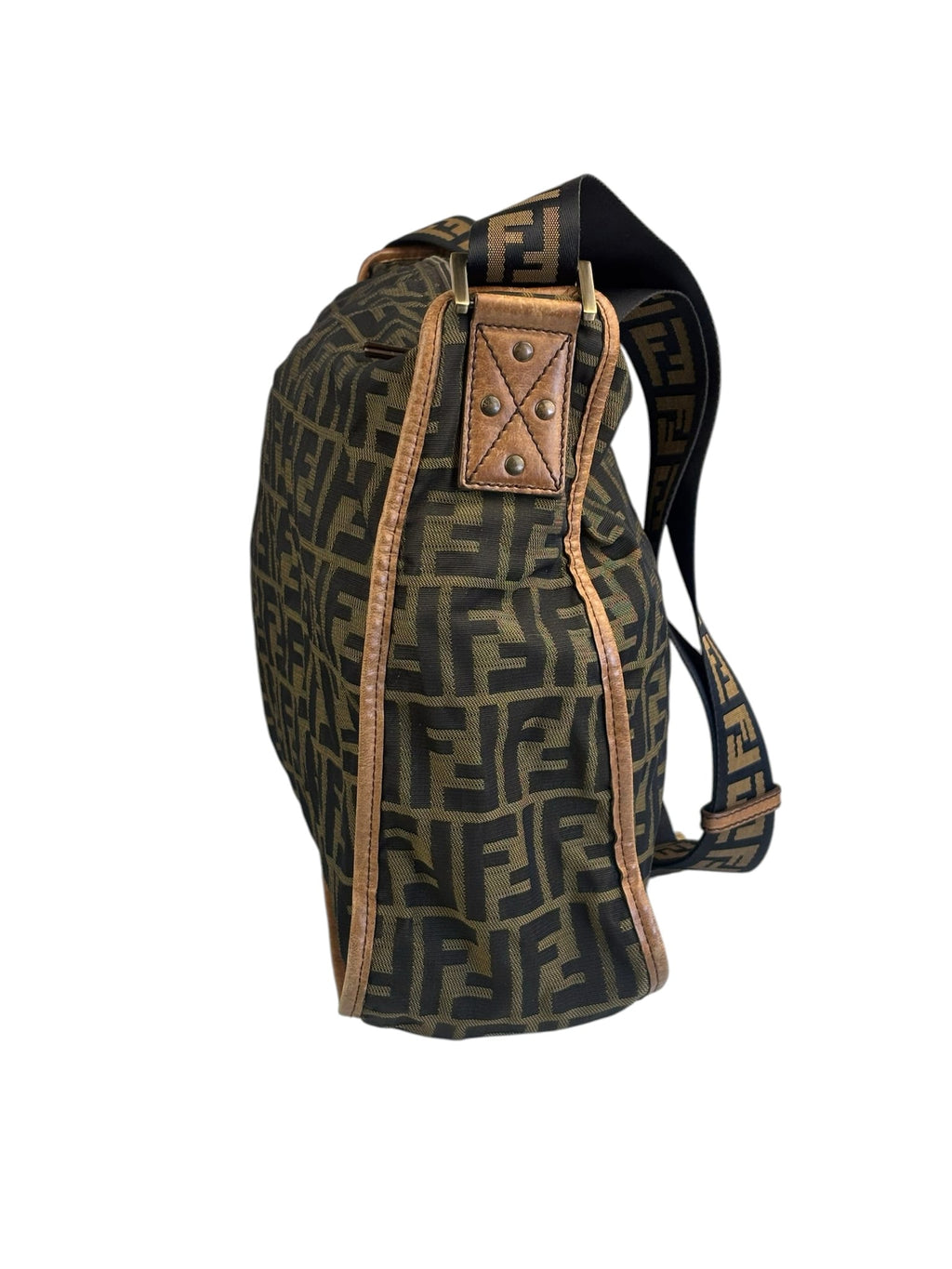 Fendi Zucca Print Brown Canvas Leather Trim Messenger Crossbody