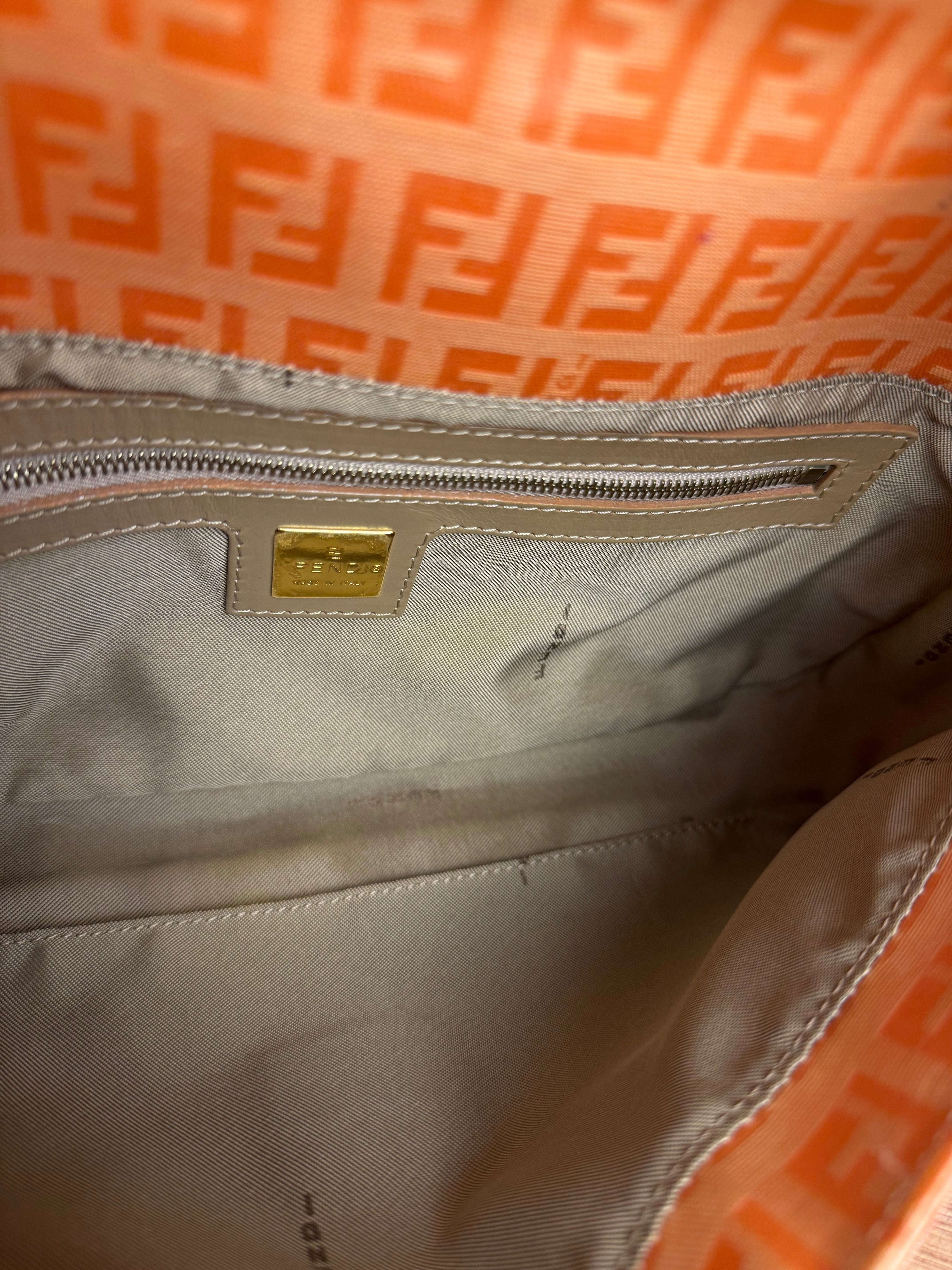 Fendi Vintage Orange Zucca Mamma FF Monogram Baguette