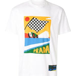 Prada White Graphic Race Car Print T Shirt