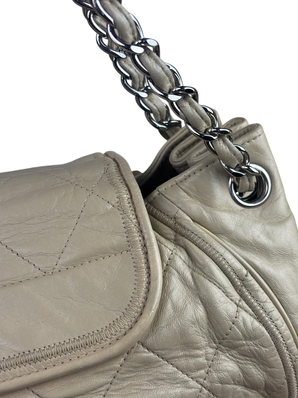 Chanel Beige Quilted Leather East West Accordion Flap Bag 2008