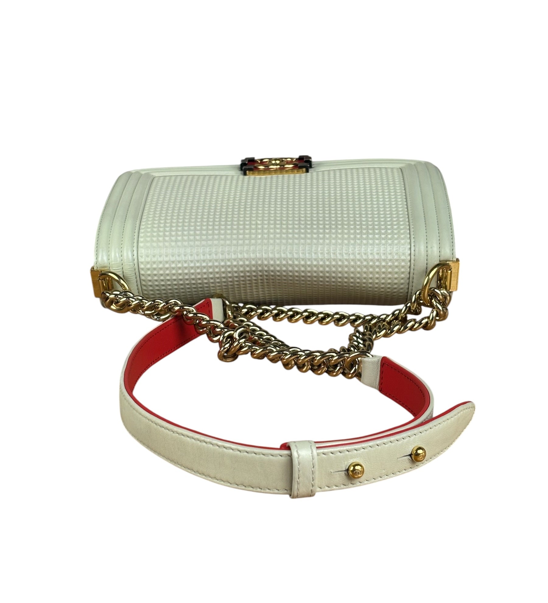 Chanel White Leather Cube Boy Bag 2014