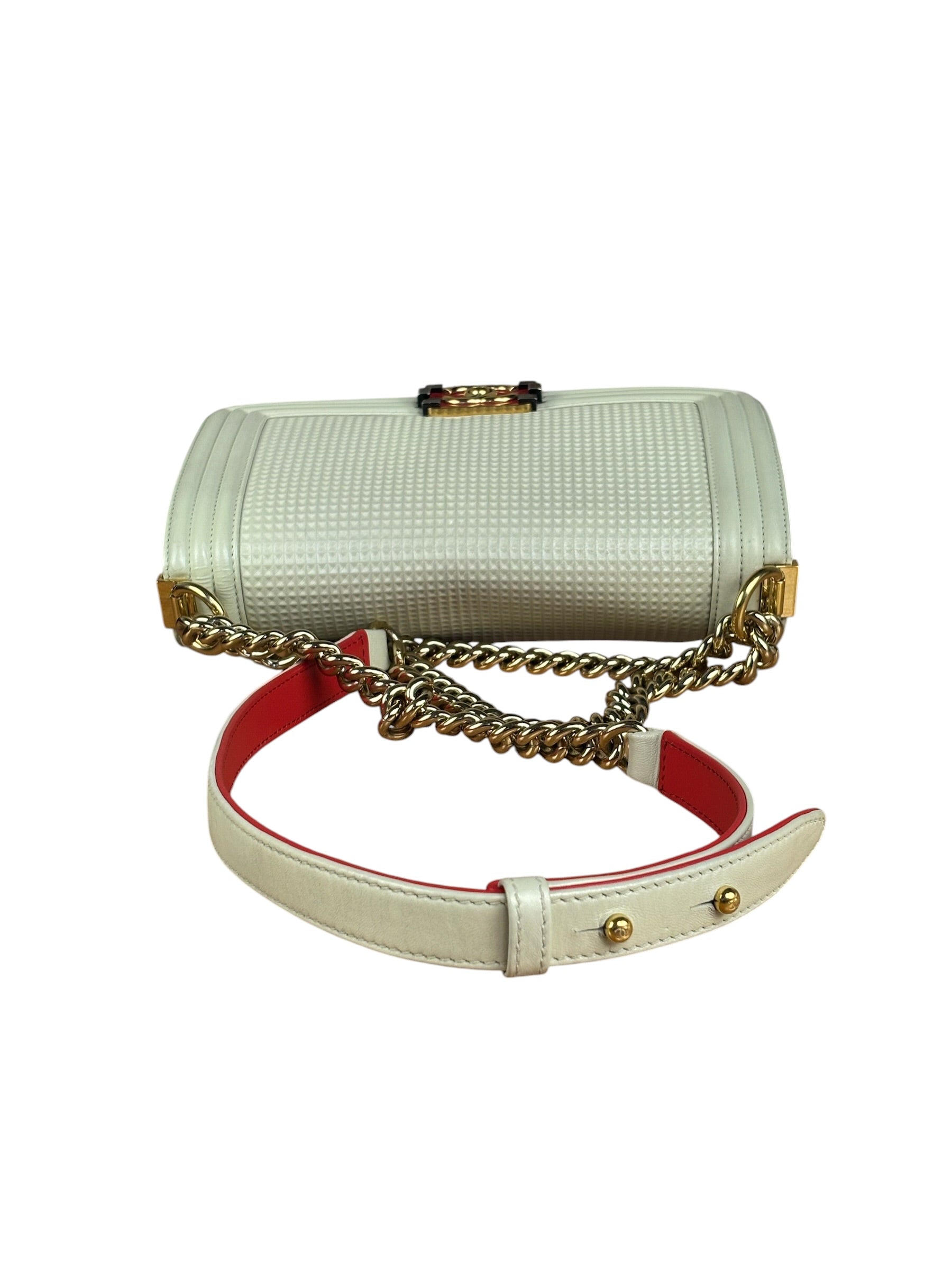 Chanel White Leather Cube Boy Bag 2014