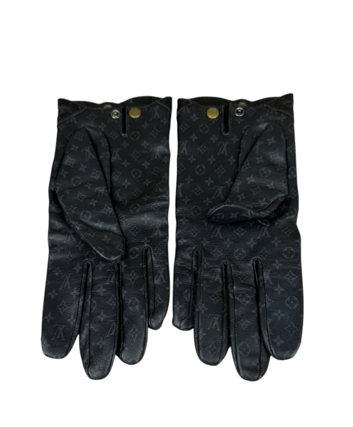 Louis Vuitton Black/Grey Leather Monogram Gloves