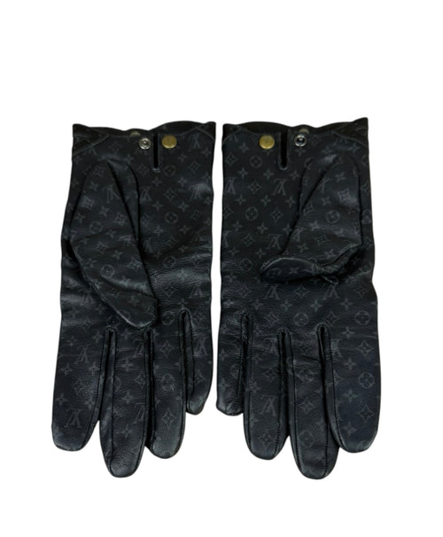 Louis Vuitton Black/Grey Leather Monogram Gloves