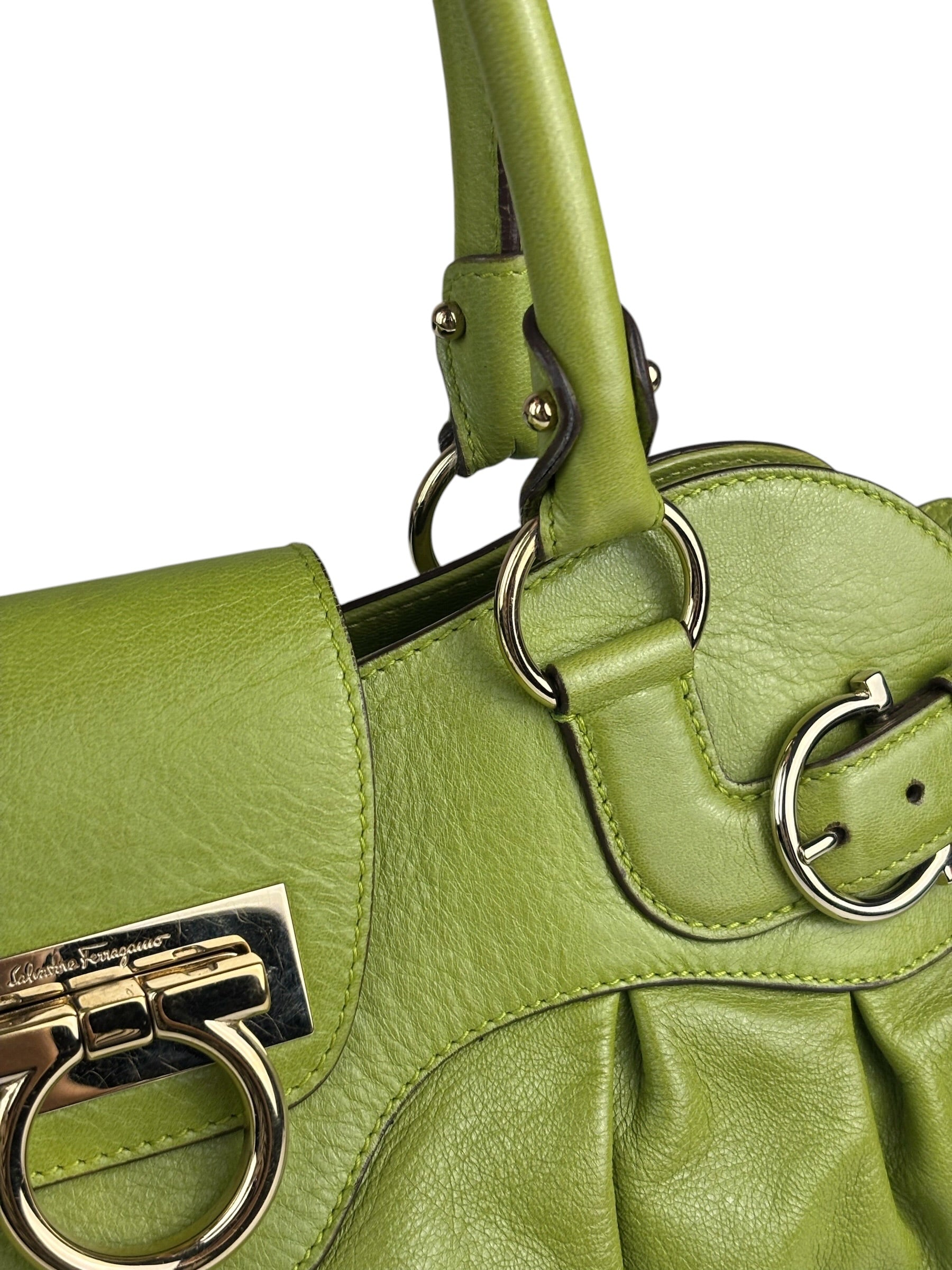 Salvatore Ferragamo Green Leather Marisa Shoulder Bag
