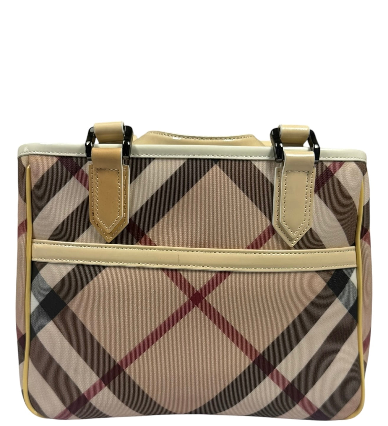 Burberry Beige Nova Check Canvas Patent Leather Tote Bag