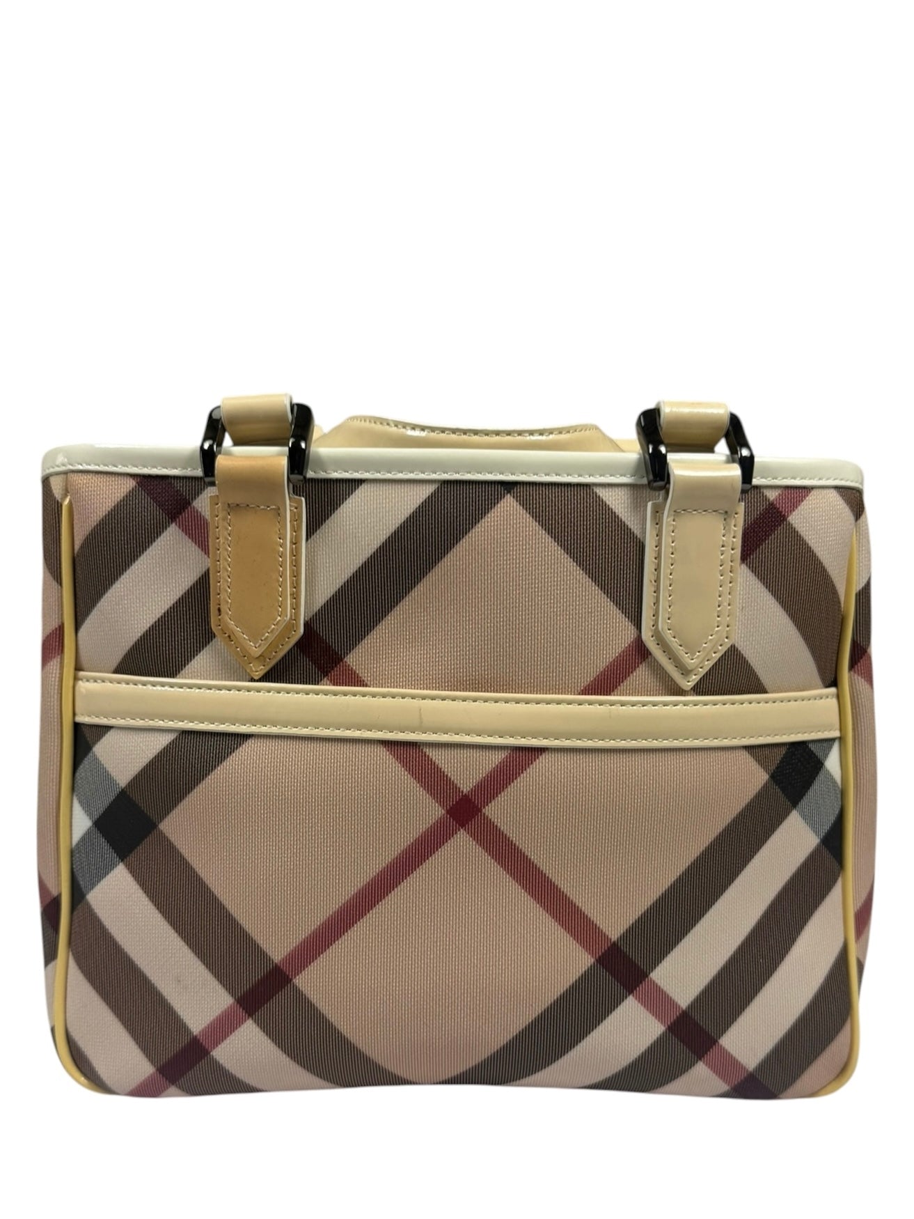 Burberry Beige Nova Check Canvas Patent Leather Tote Bag