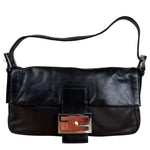Fendi Vintage Black Leather Marble Buckle Baguette
