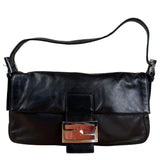 Fendi Vintage Black Leather Marble Buckle Baguette