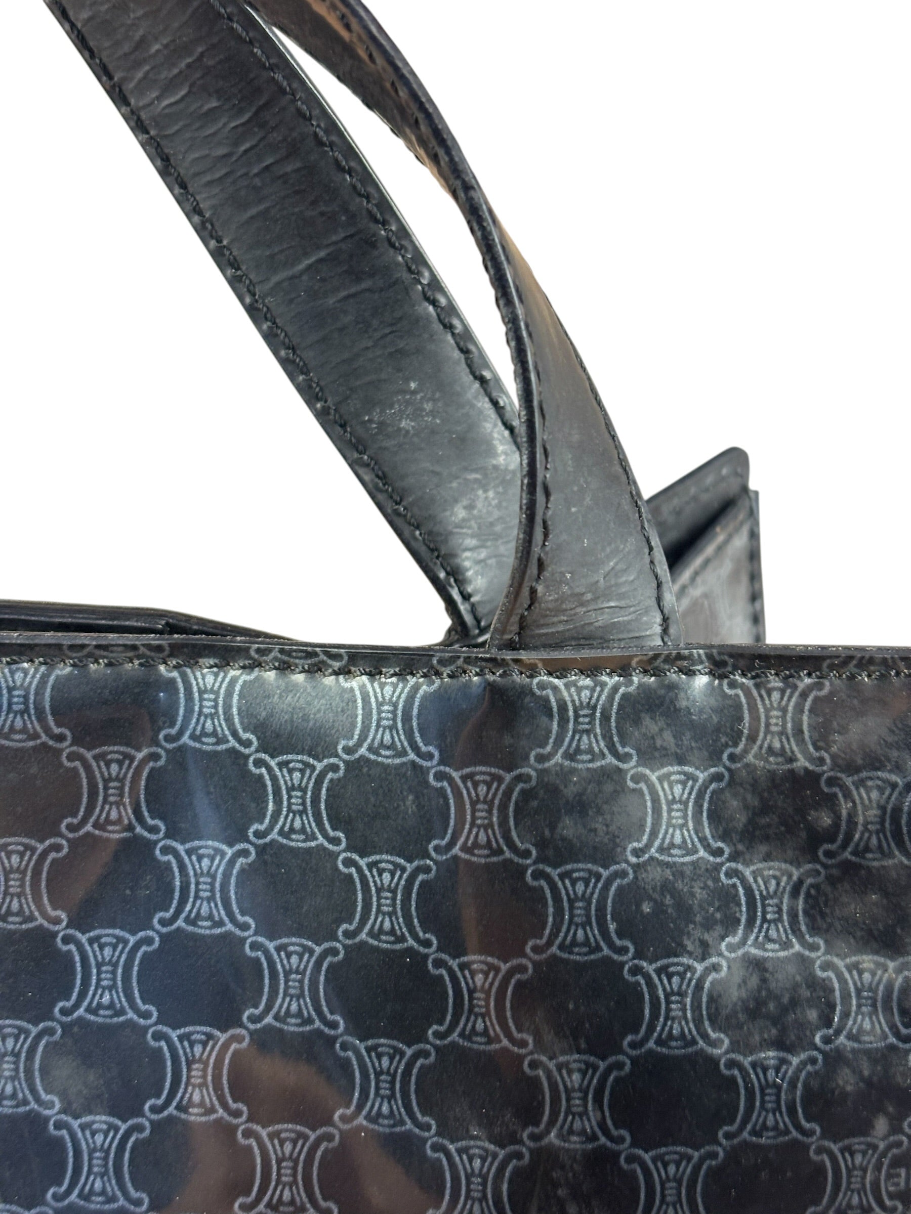 Celine Vintage Black Patent Leather Macdam Vernis Tote Bag