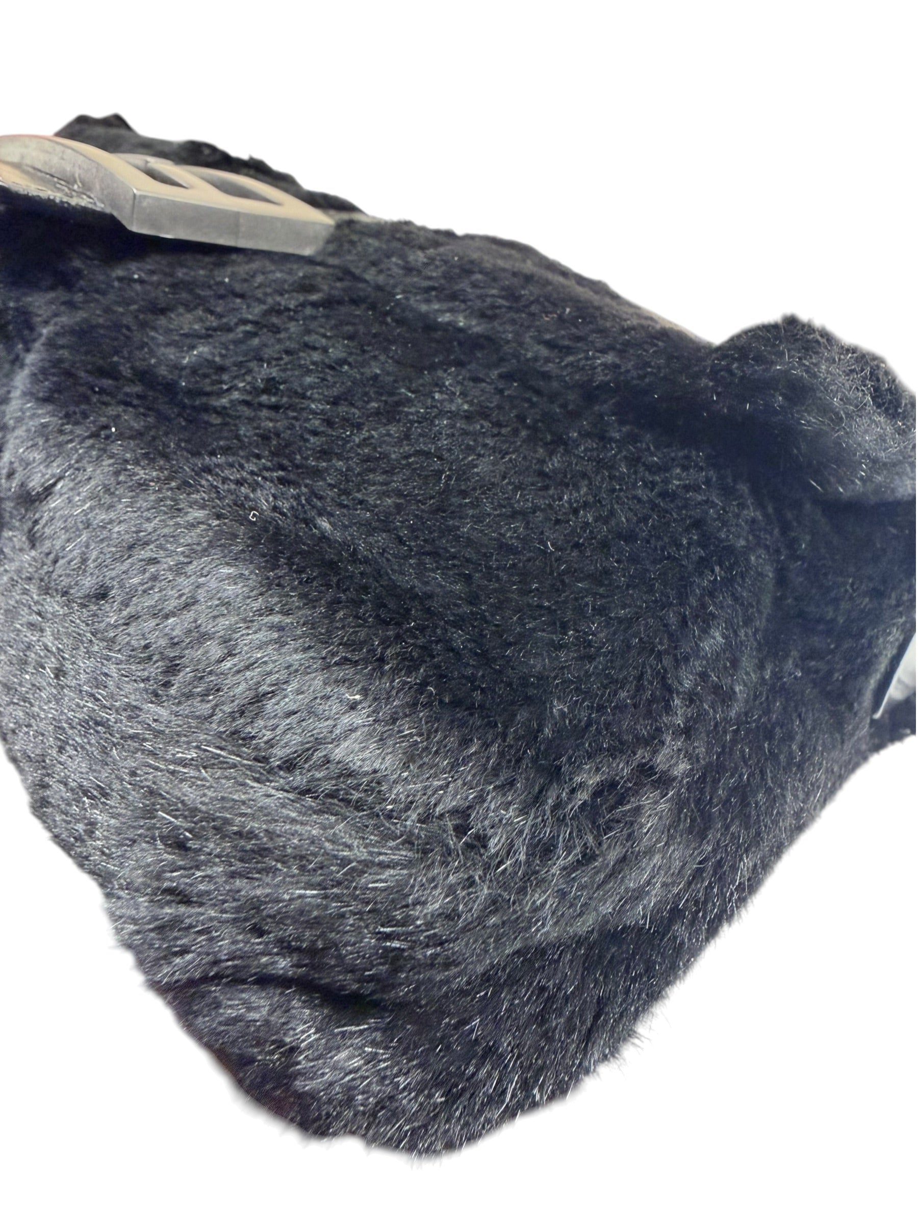 Fendi Black Shearling/Leather Trim Baguette
