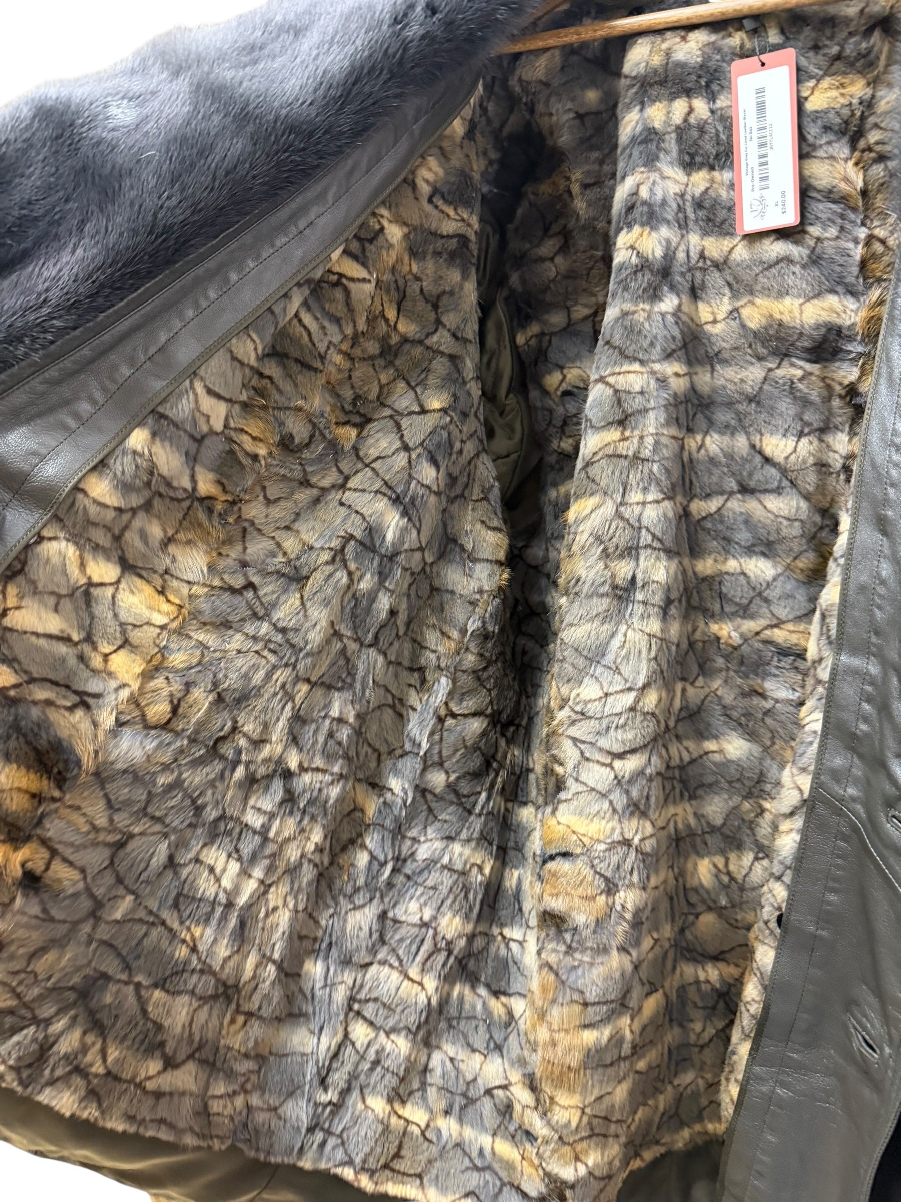 Vintage Grey Fur Lined Leather Blazer Coat