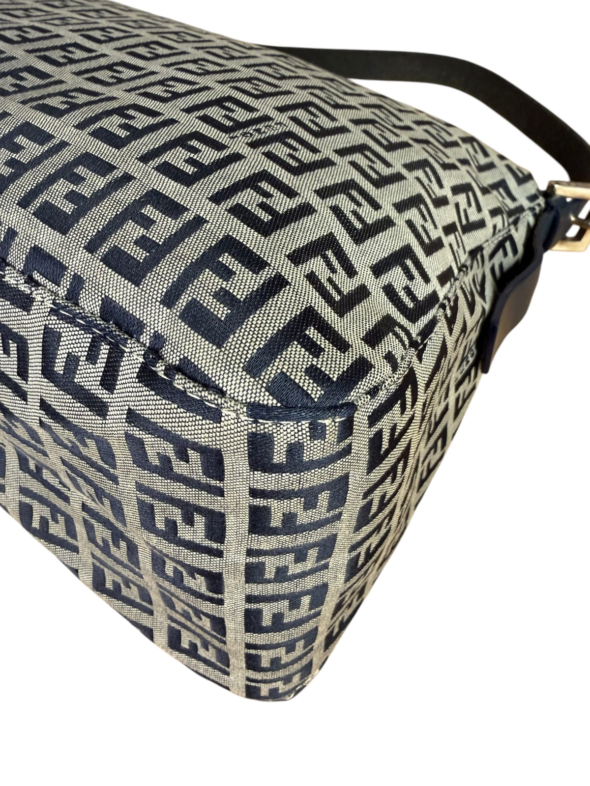 Fendi Navy/Grey Leather Trim Zucca Mamma Baguette