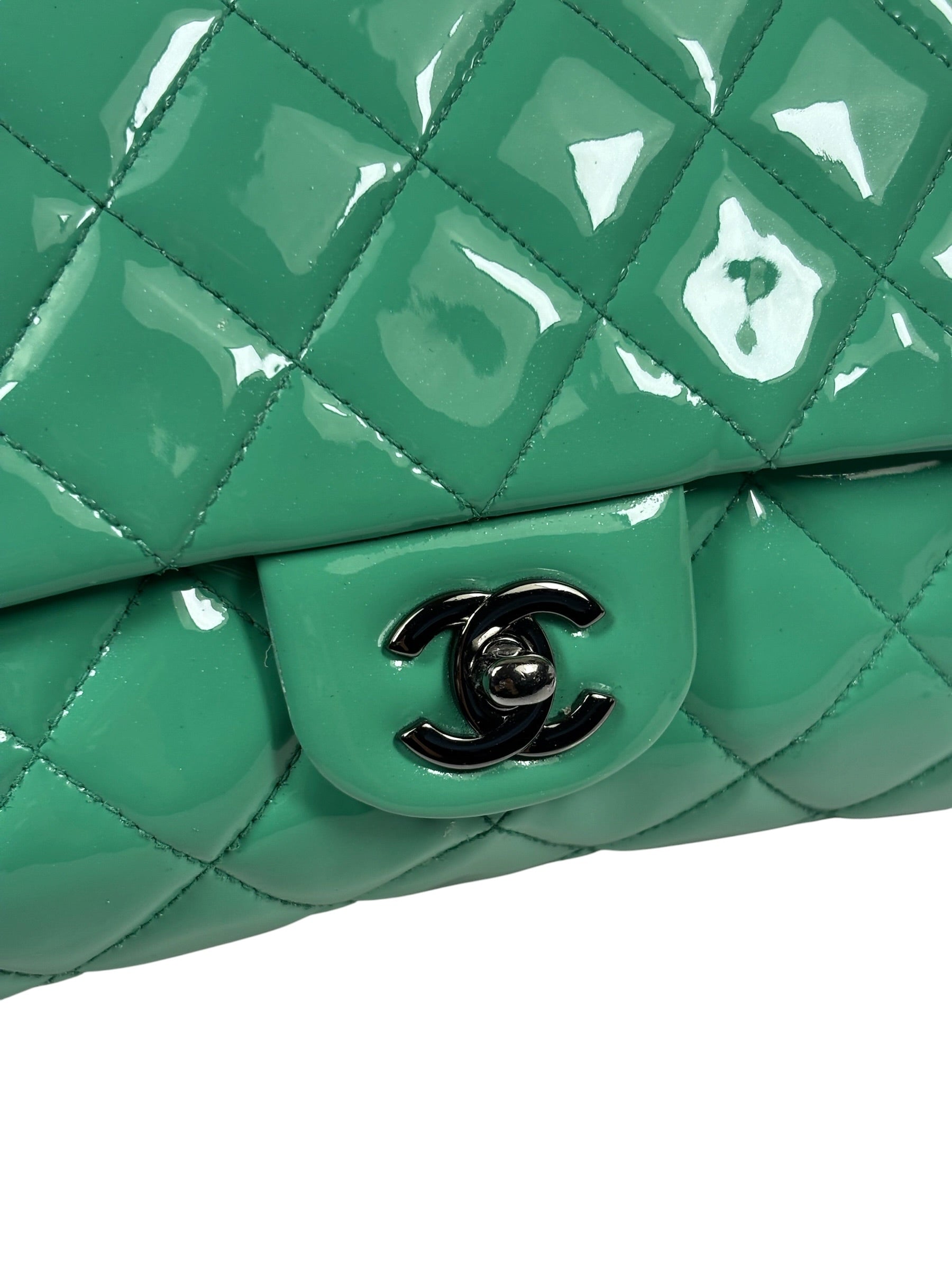 Chanel Green Quilted Patent Leather Flap Bag 2012