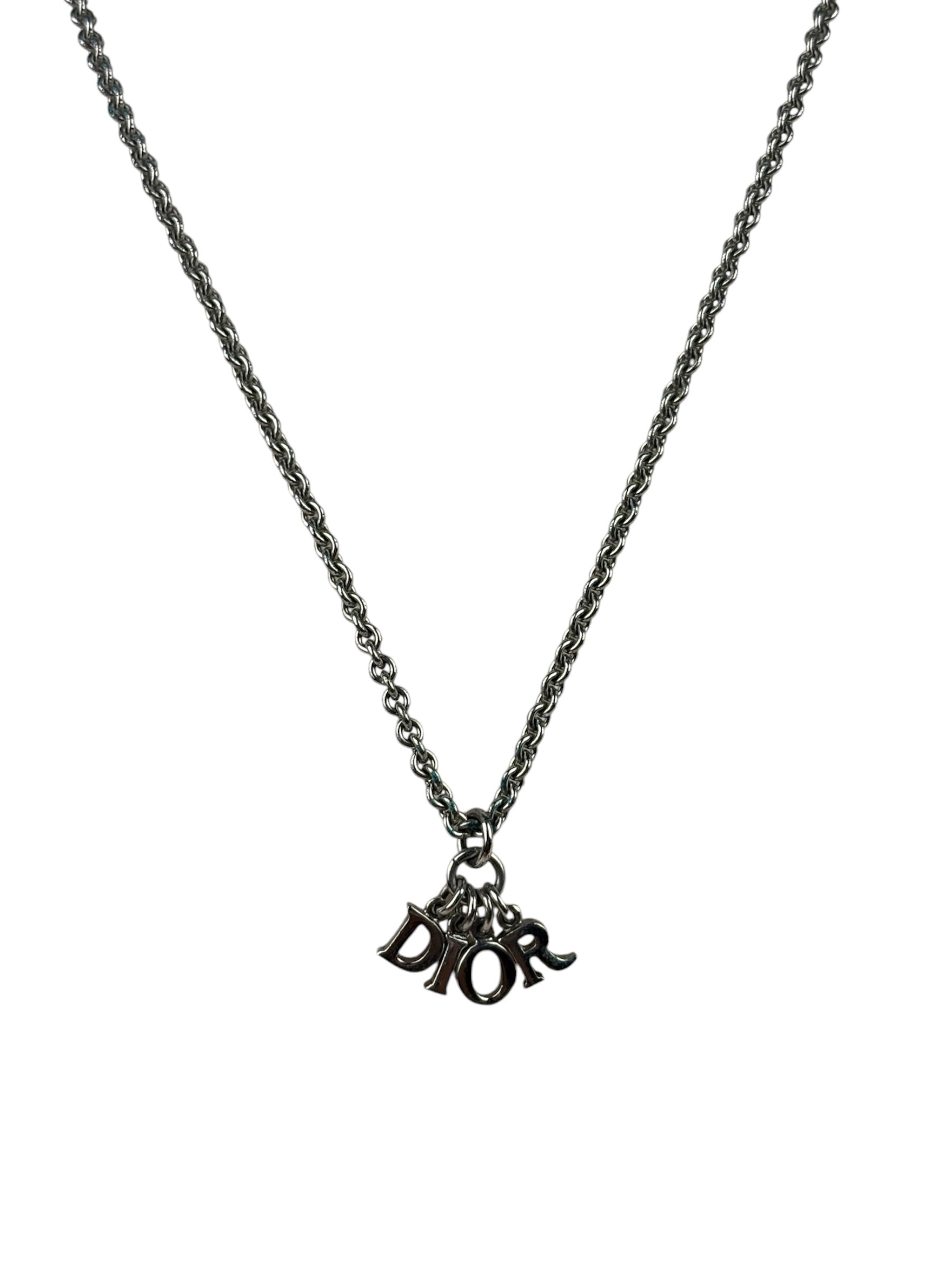 Christian Dior Dior Letter Charm Silver Necklace