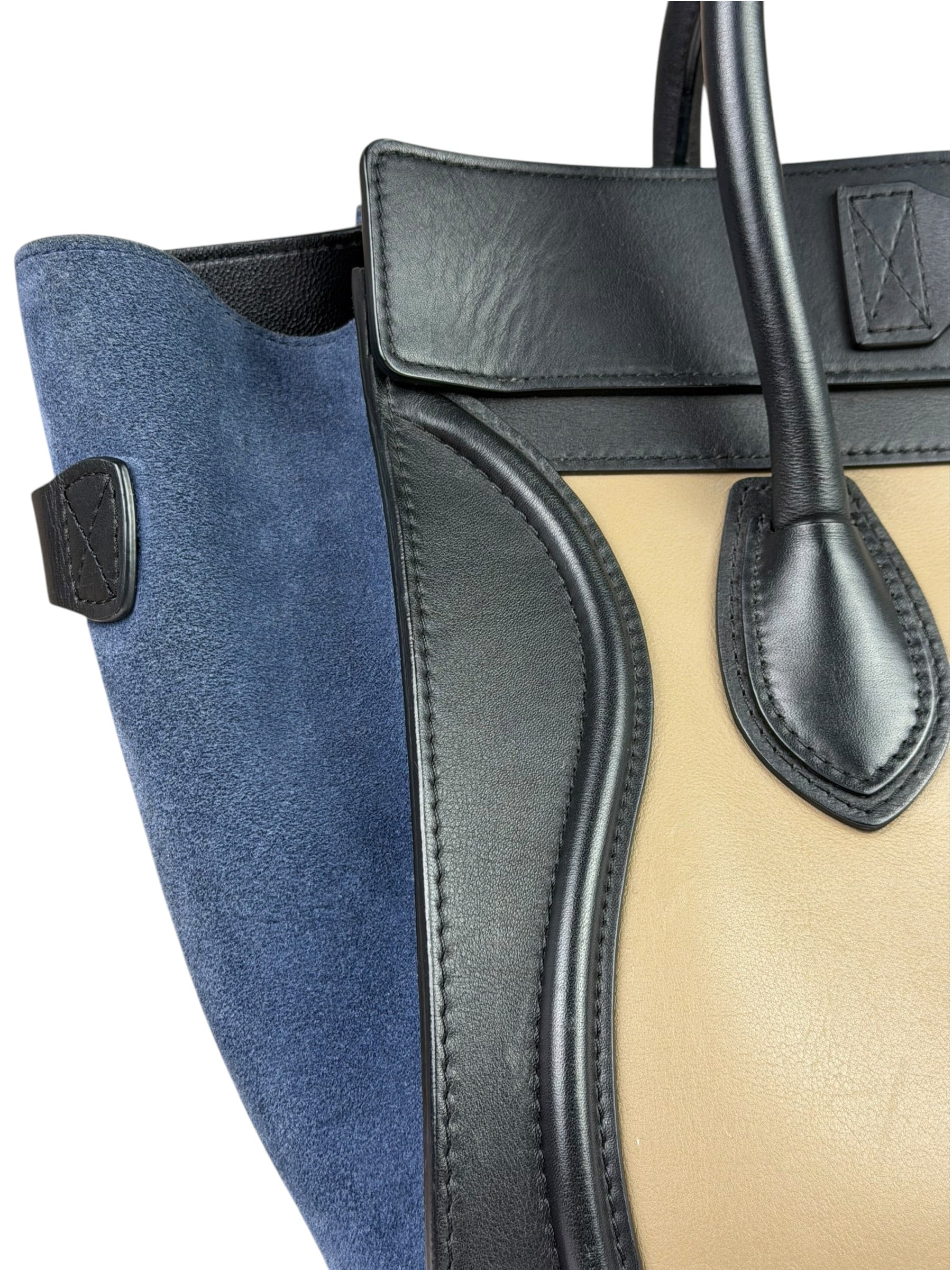 Celine Calfskin Leather/Suede Tri-Color Luggage Tote Bag