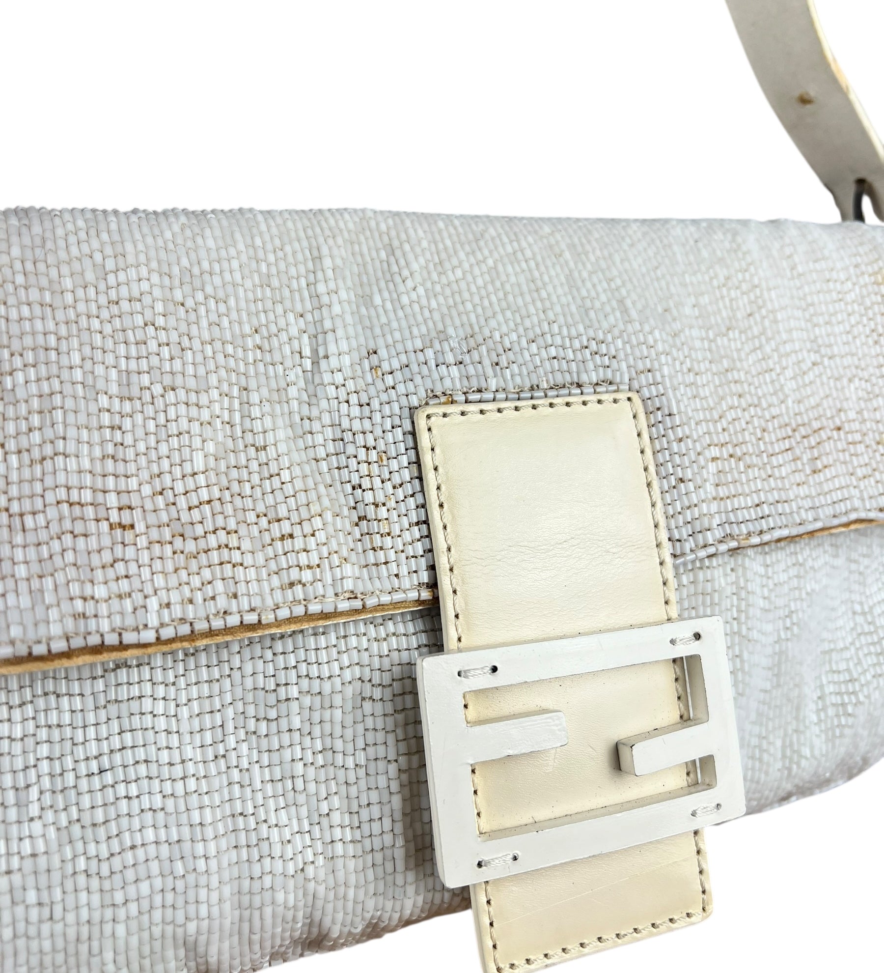Fendi Vintage Beaded Baguette White