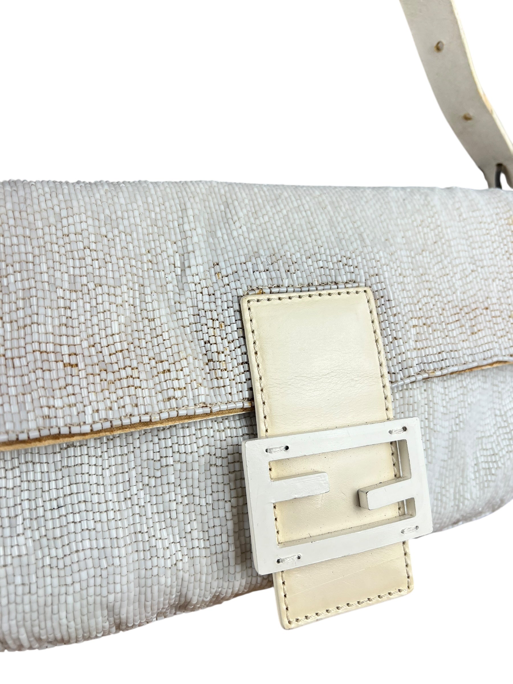 Fendi Vintage Beaded Baguette White
