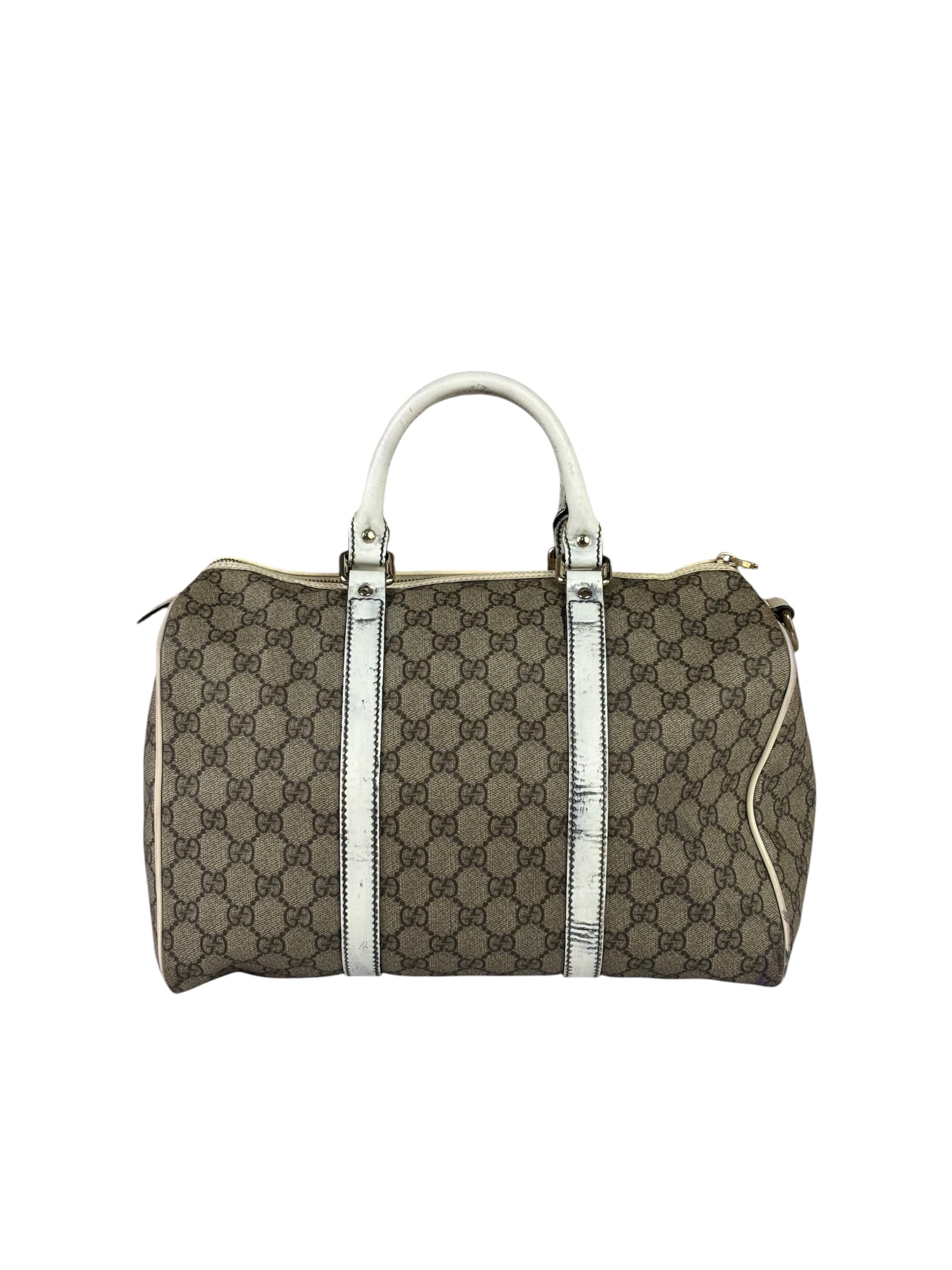 Gucci Beige/White Leather Trim GG Joy Boston Bag