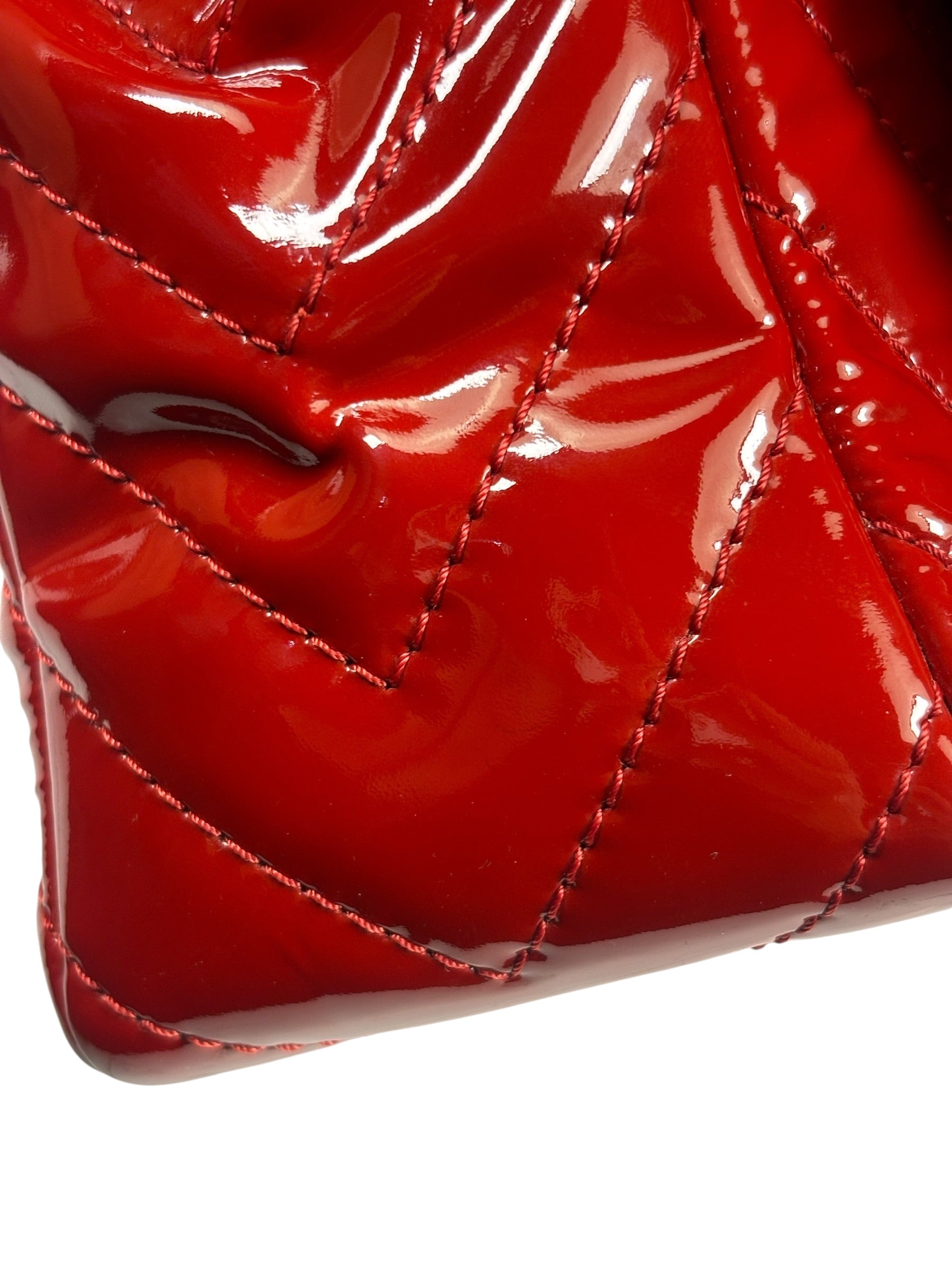 Chanel Red Patent Leather Chevron Jumbo Flap Bag 2009