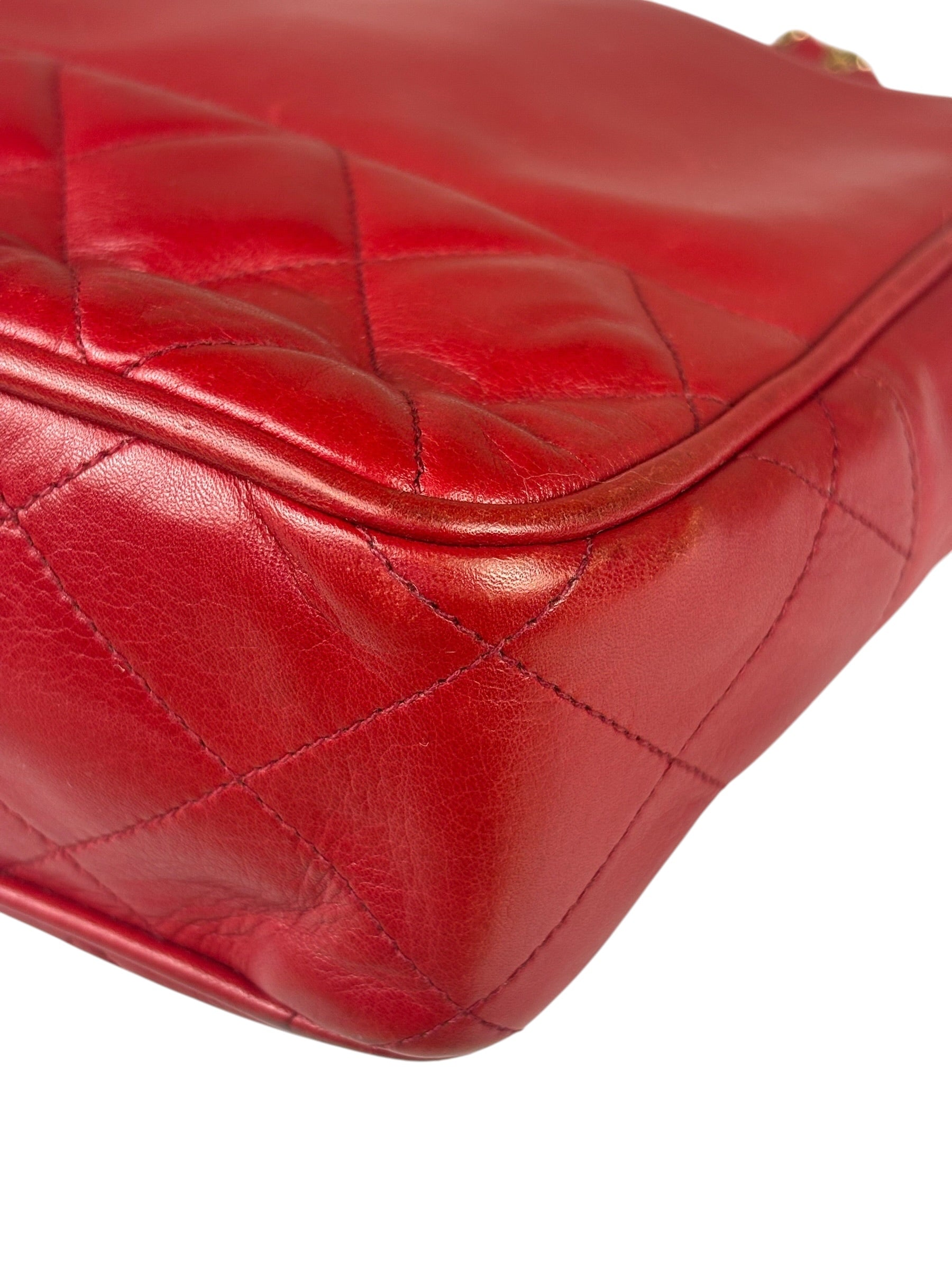 Chanel Red Quilted Lambskin Chain Tote Bag 1990