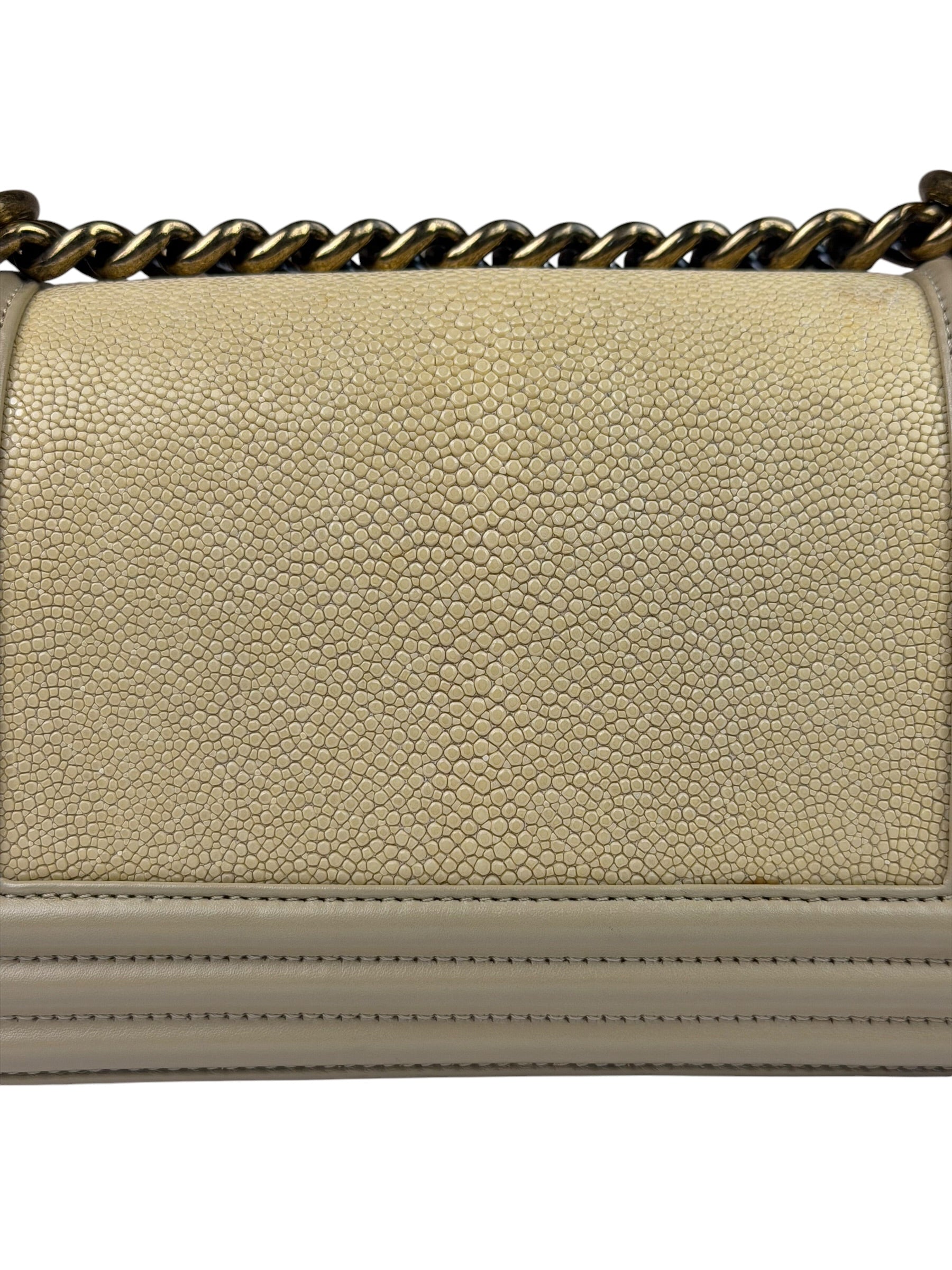 Chanel Beige Leather Boy Stingray Flap Bag 2013