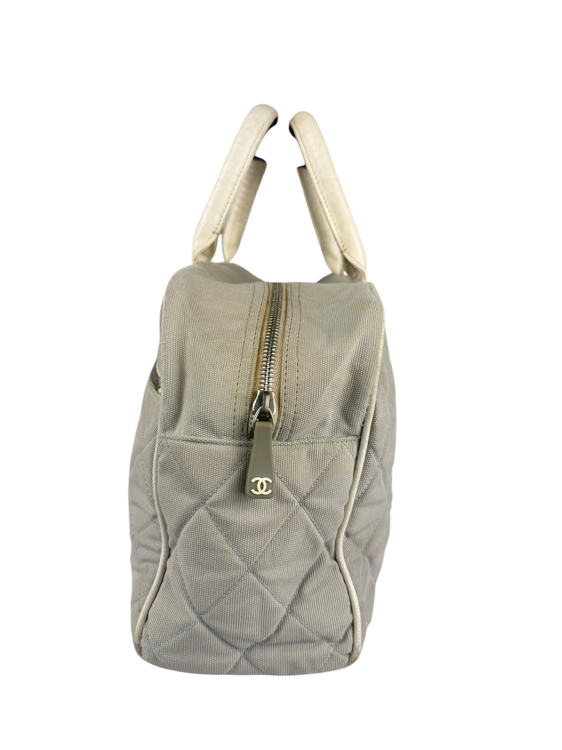 Chanel Vintage Grey Quilted Woven Sports Line Canvas Bowler Bag  2001
