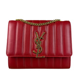 Saint Laurent Red Quilted Leather Vicky Flap Shoulder Bag