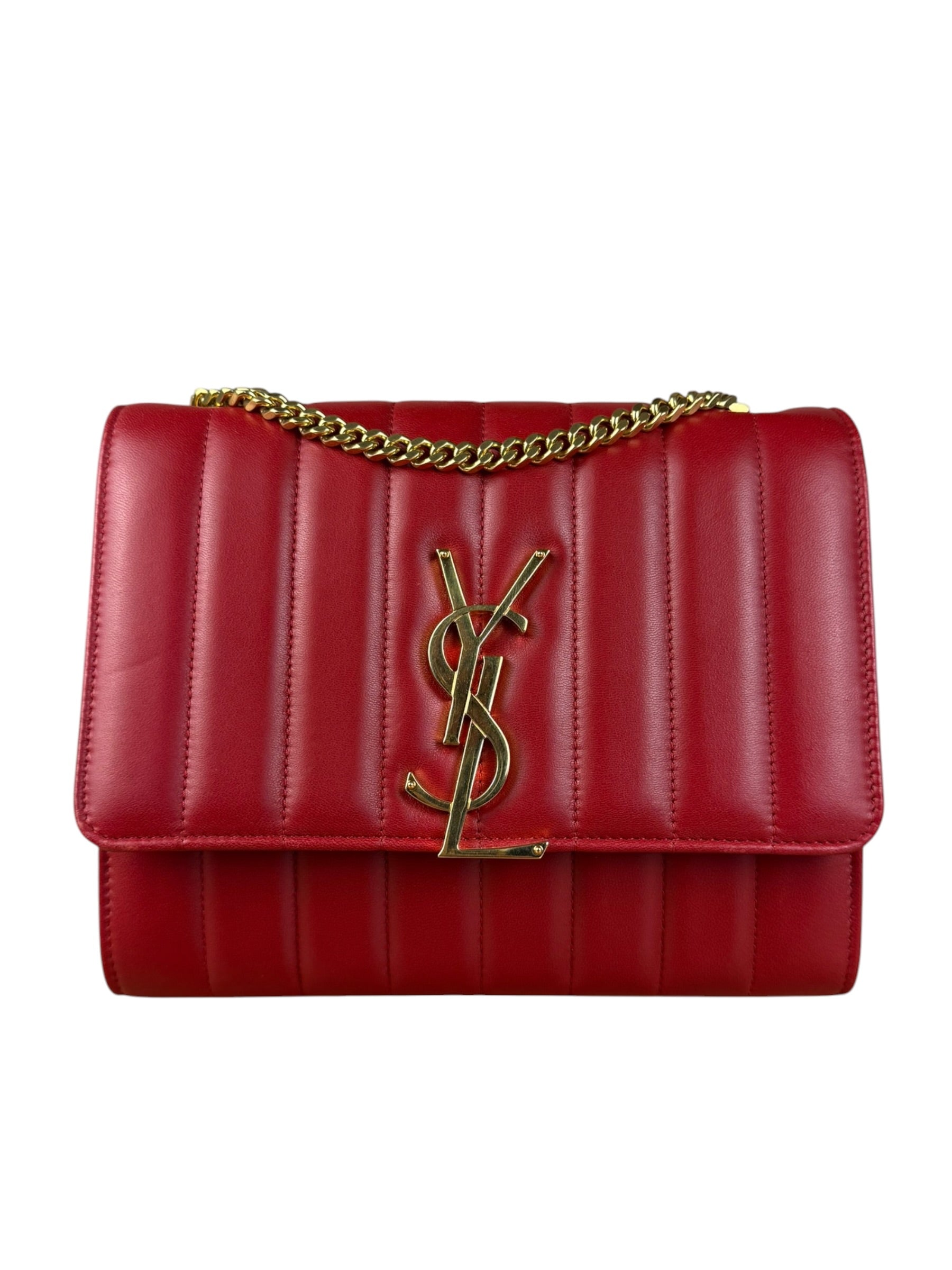 Saint Laurent Red Quilted Leather Vicky Flap Shoulder Bag