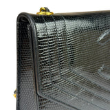 Chanel Black Lizard Leather Envelope Flap Bag 1986