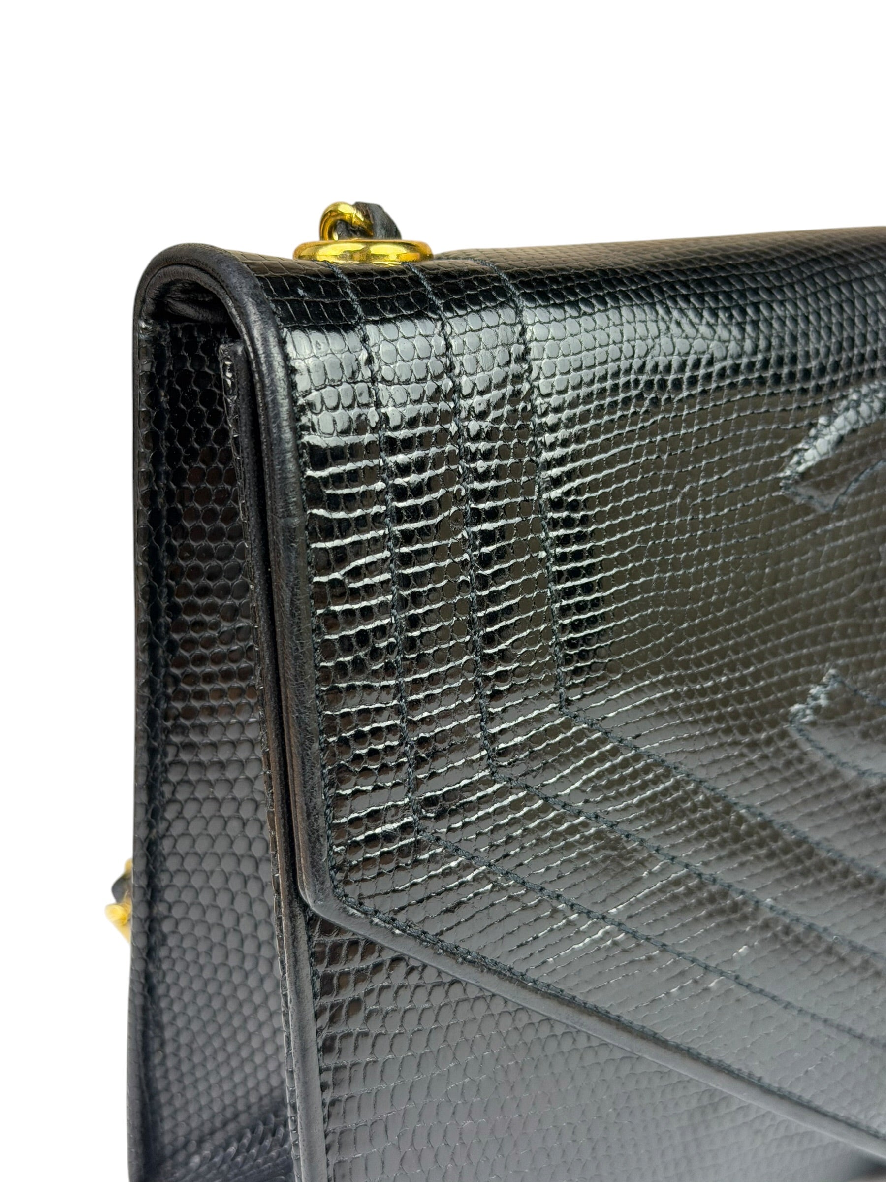 Chanel Black Lizard Leather Envelope Flap Bag 1986