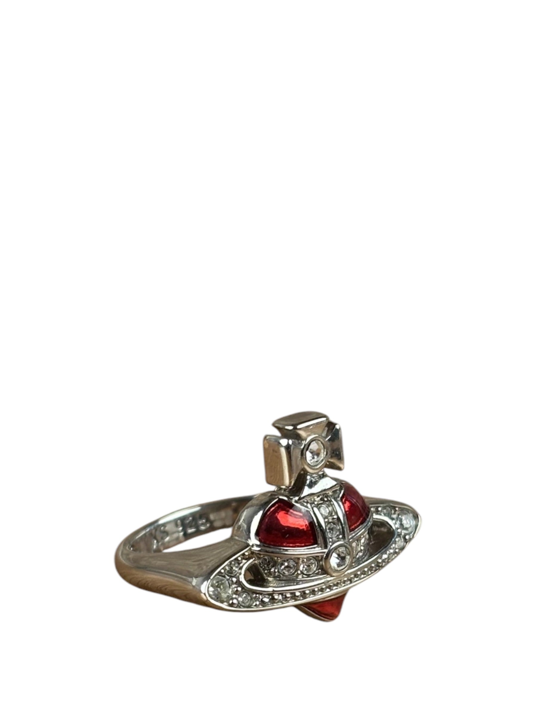 Vivienne Westwood Silver Diamante Red Enamel Ring