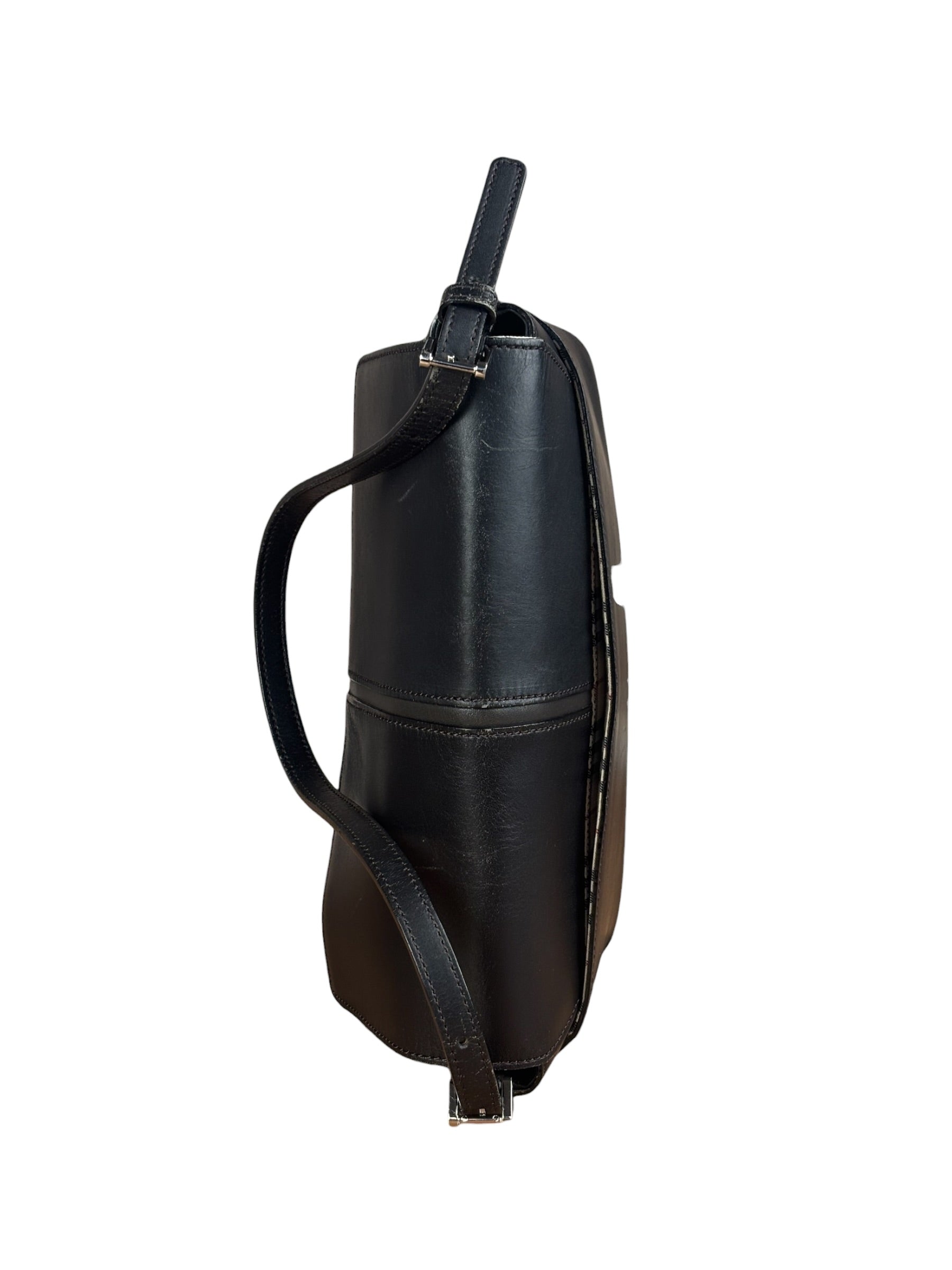 Burberry Vintage Black Leather Flap Shoulder Bag