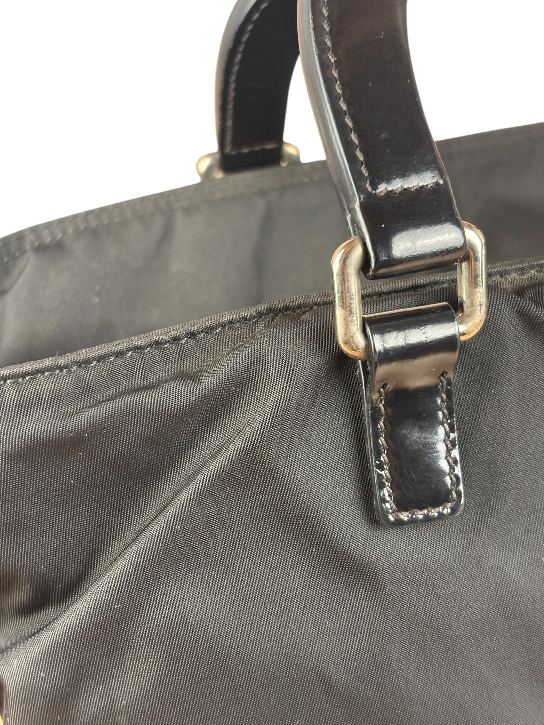 Prada Black Tessuto Nylon Leather Trim Hand Bag