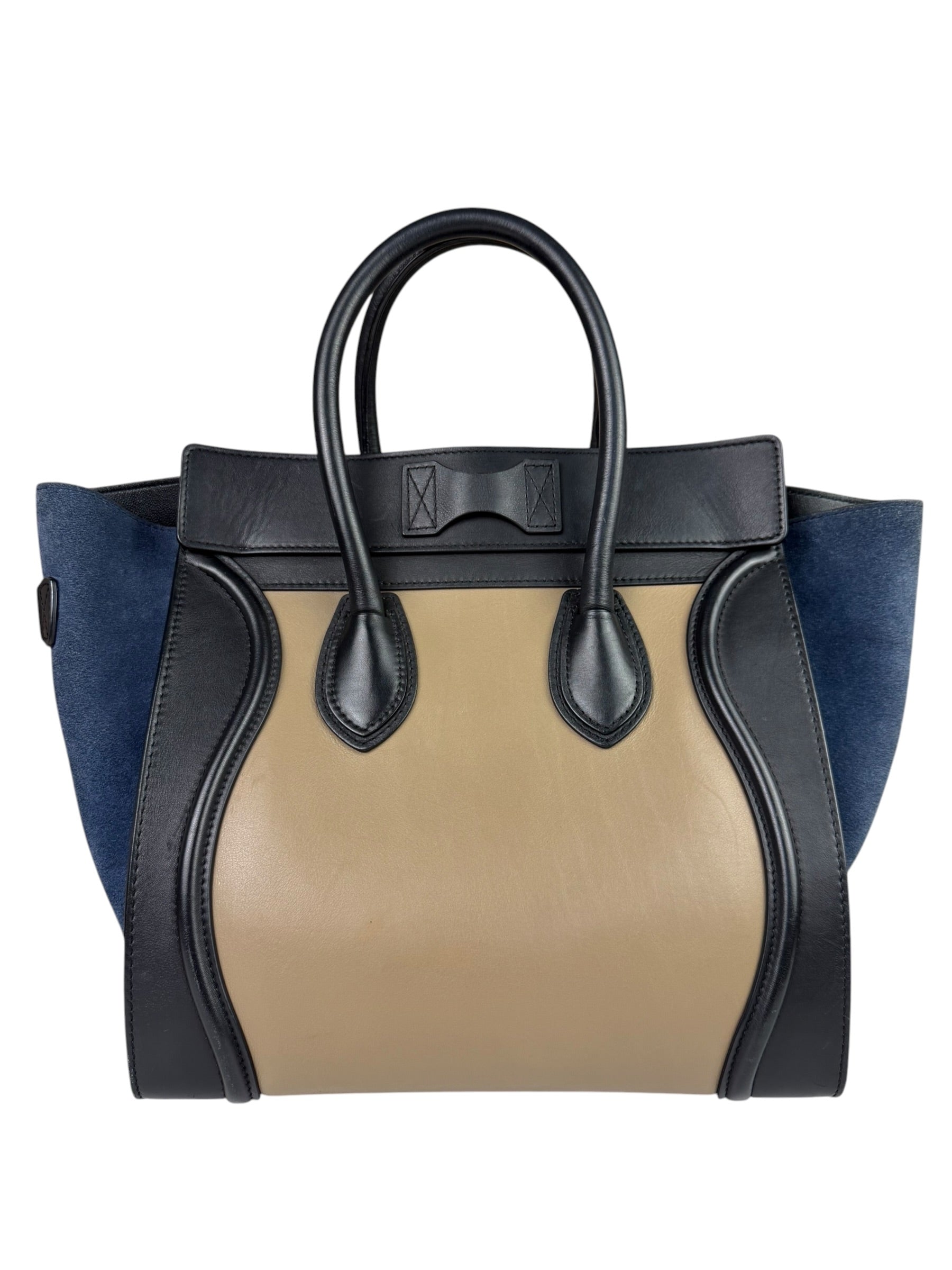 Celine Calfskin Leather/Suede Tri-Color Luggage Tote Bag
