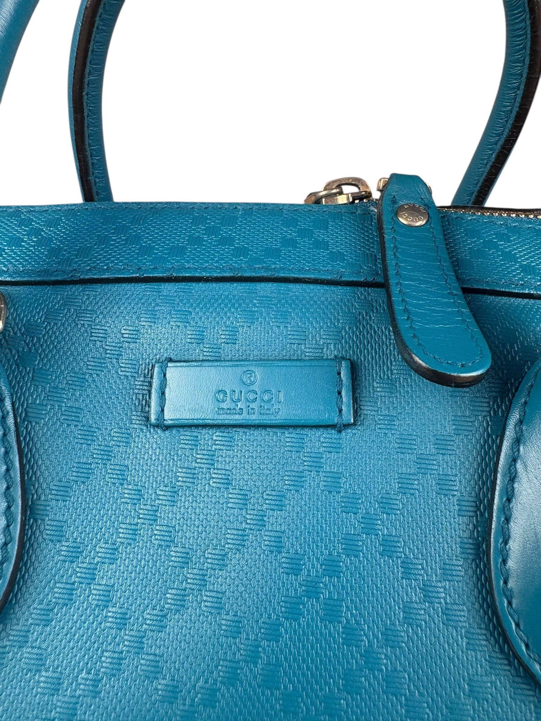 Gucci Diamante Bright Blue Leather Top Handle Bag