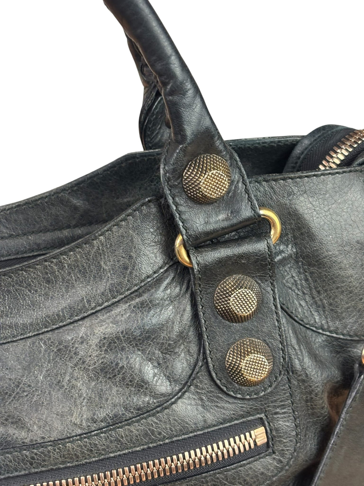 Balenciaga Black Lambskin Moto Work Two-Way Bag