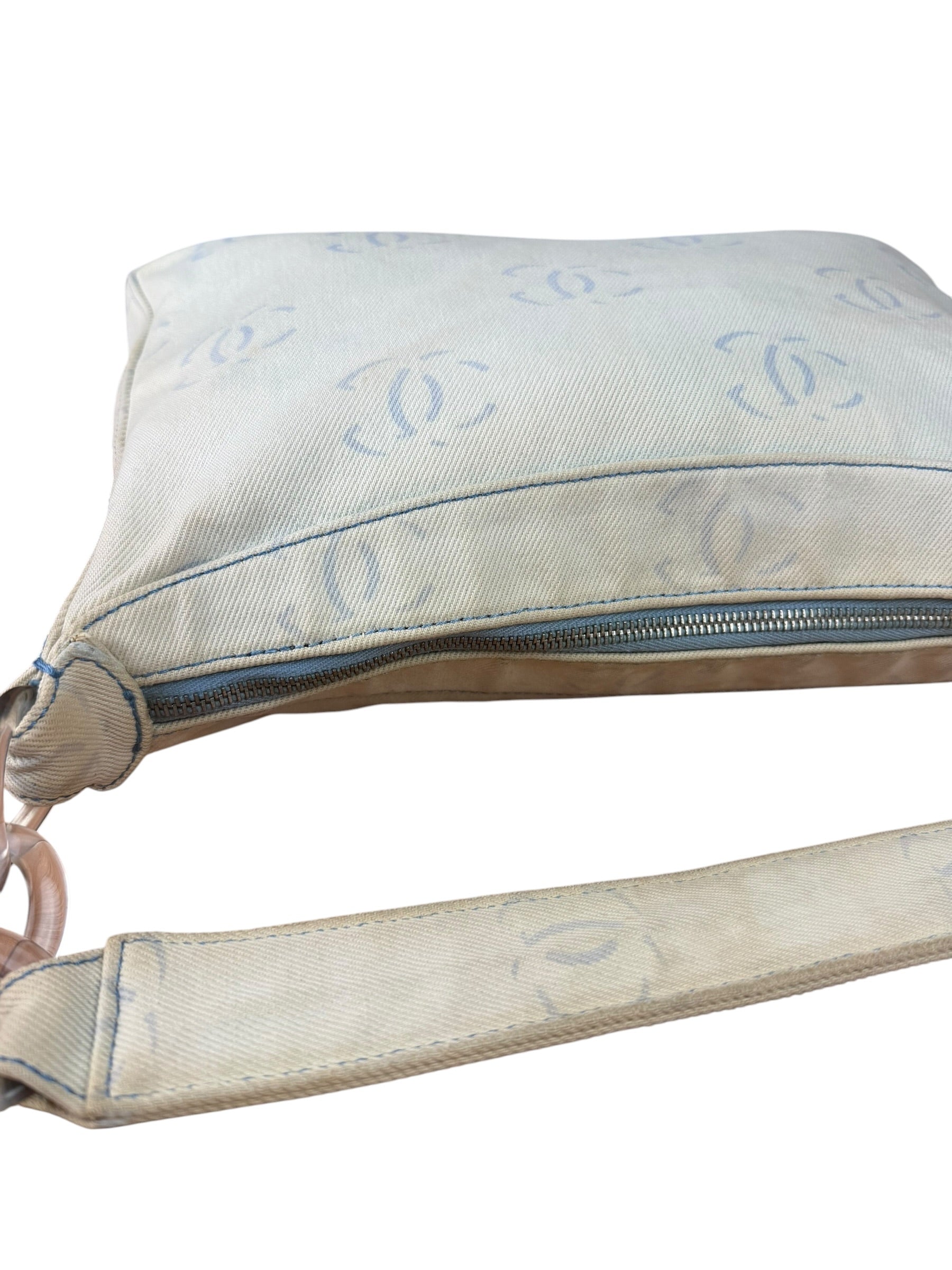 Chanel Light Washed Denim CC Canvas Logo Shoulder Bag 2002