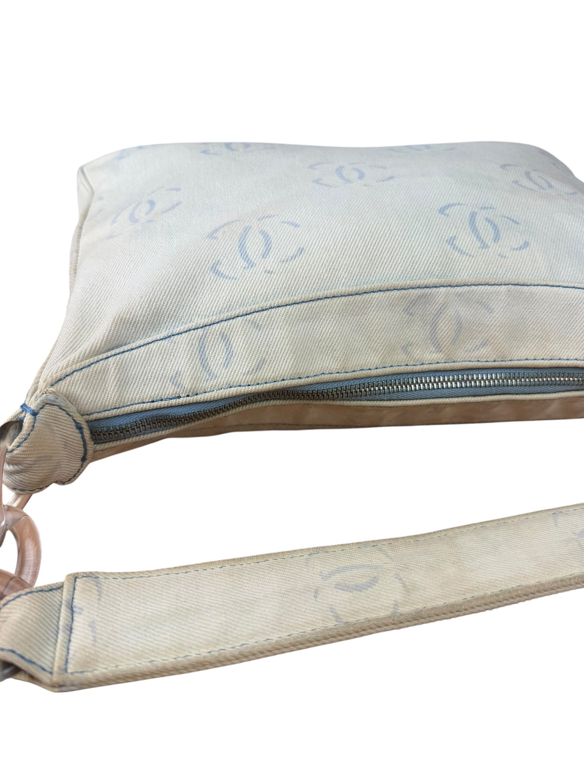 Chanel Light Washed Denim CC Canvas Logo Shoulder Bag 2002