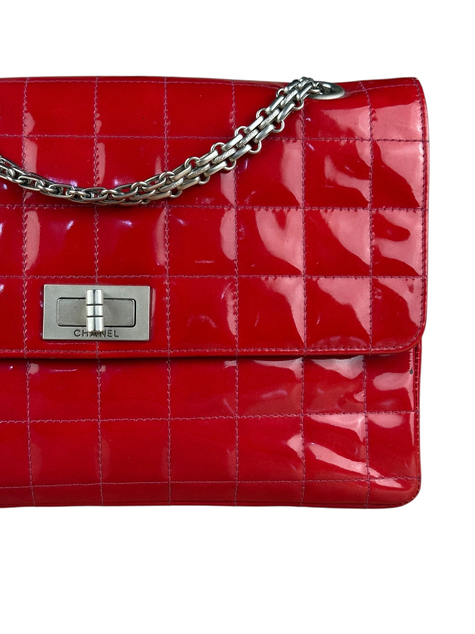 Chanel Red Patent Chocolate Bar Chain Flap Bag 2000