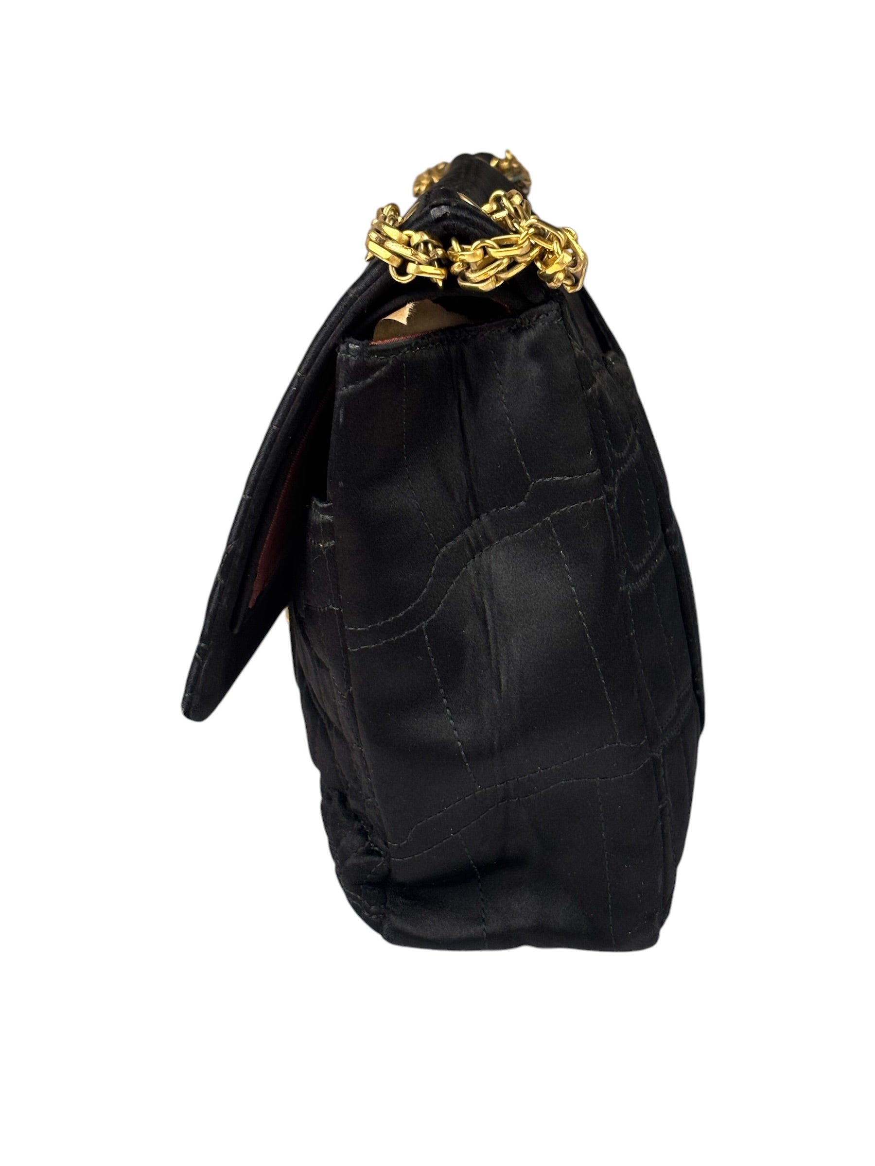 Chanel Black Matelasse Silk Double Flap Bag 2006